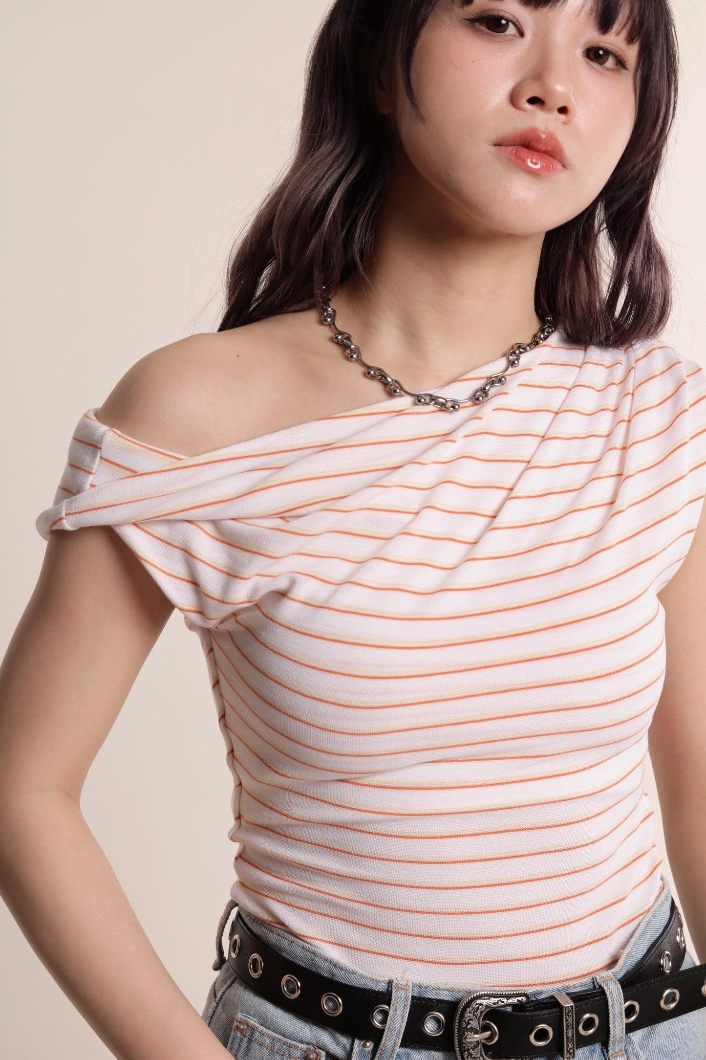 Asymmetric Striped Top (Orange)