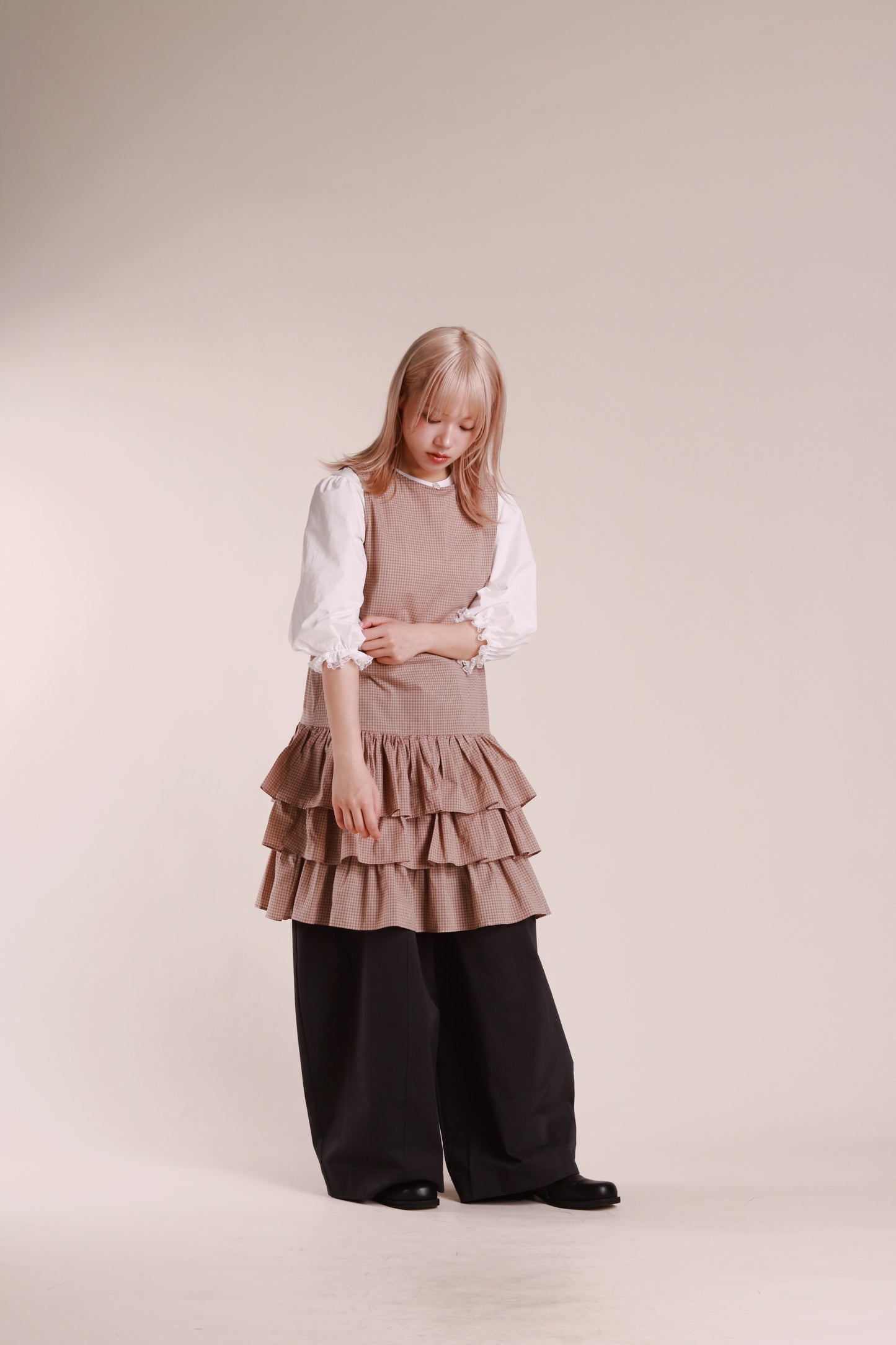 Layered Ruffle Dress (Beige)