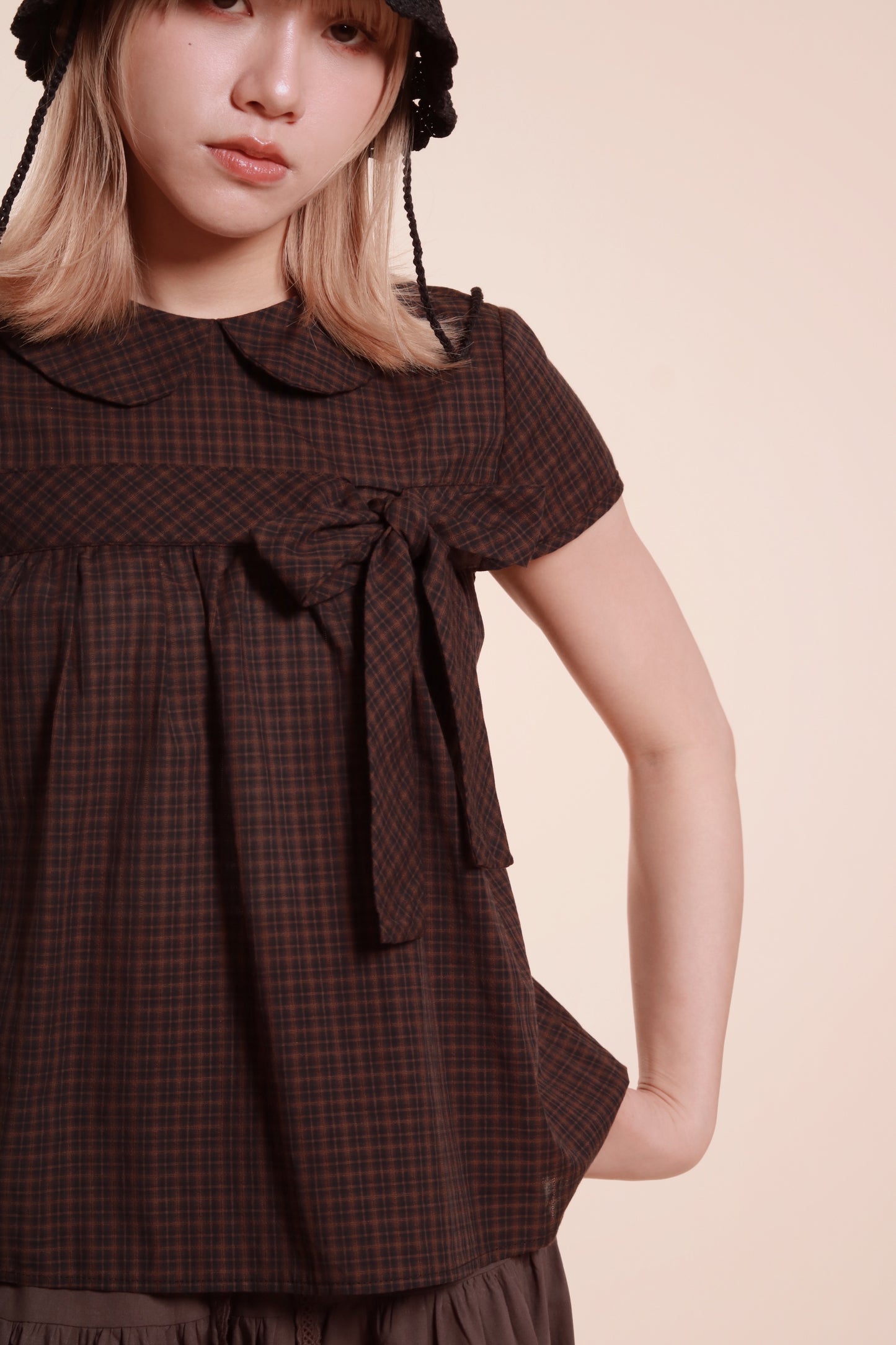 Doll Bow Blouse (Brown)