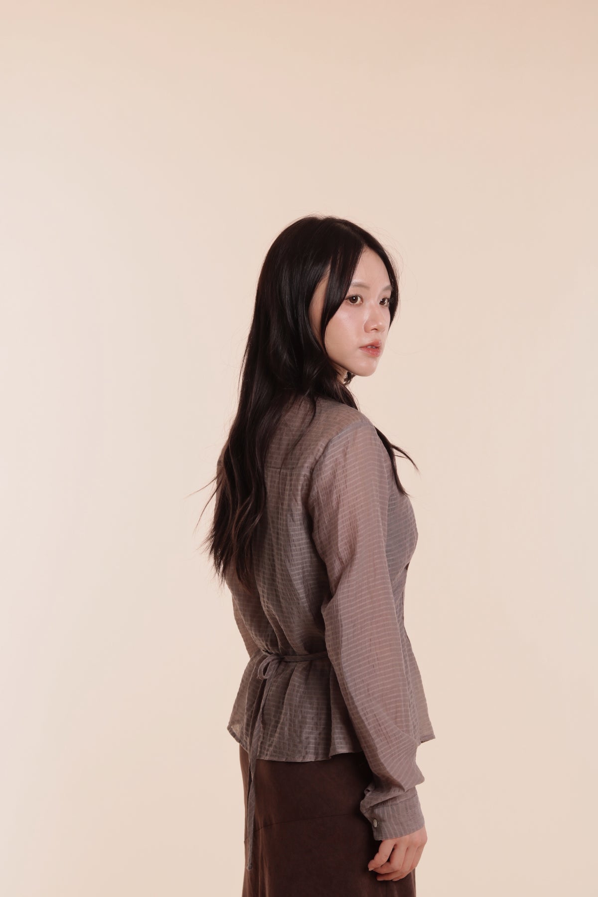 Checkered See Through Shirt (Brown)
