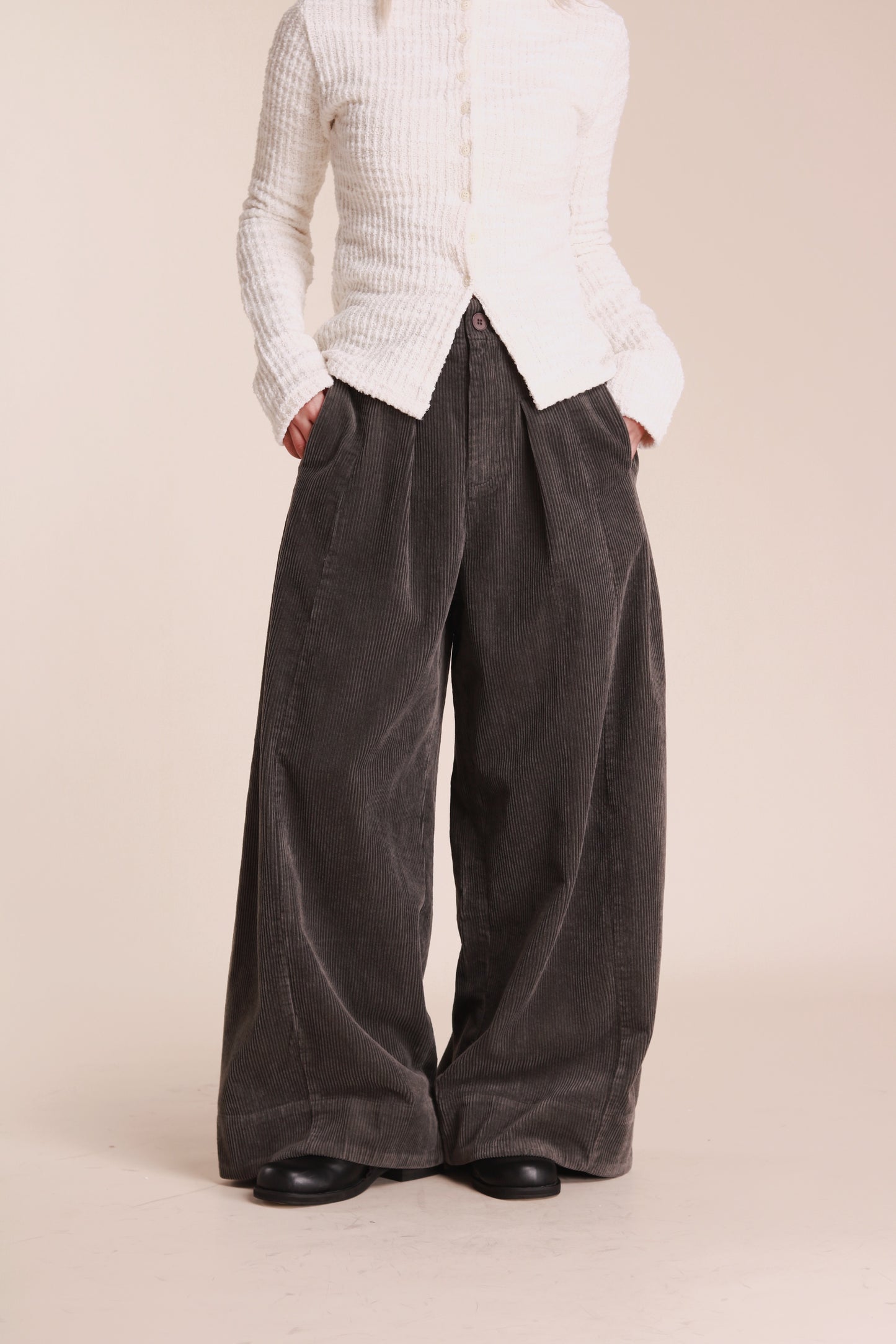 Corduroy Wide Pants (Grey)