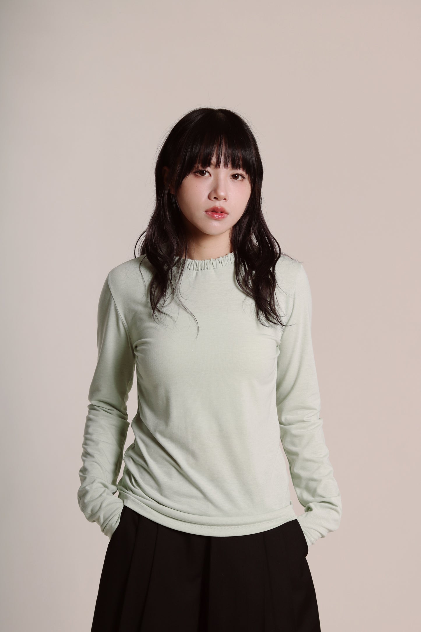Soft Gathered Neck Top (Matcha)