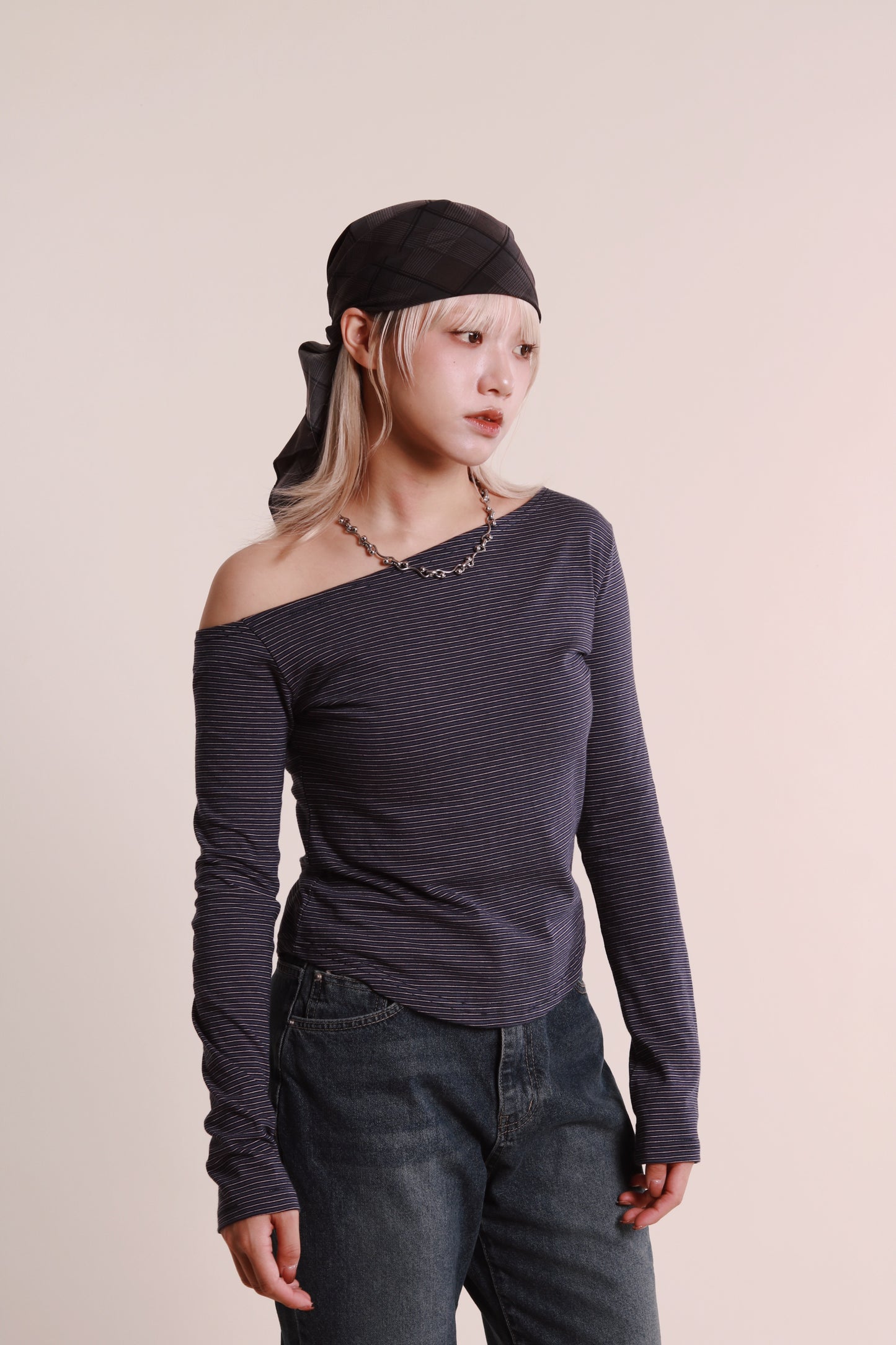 Striped One Shoulder Top (Blue)