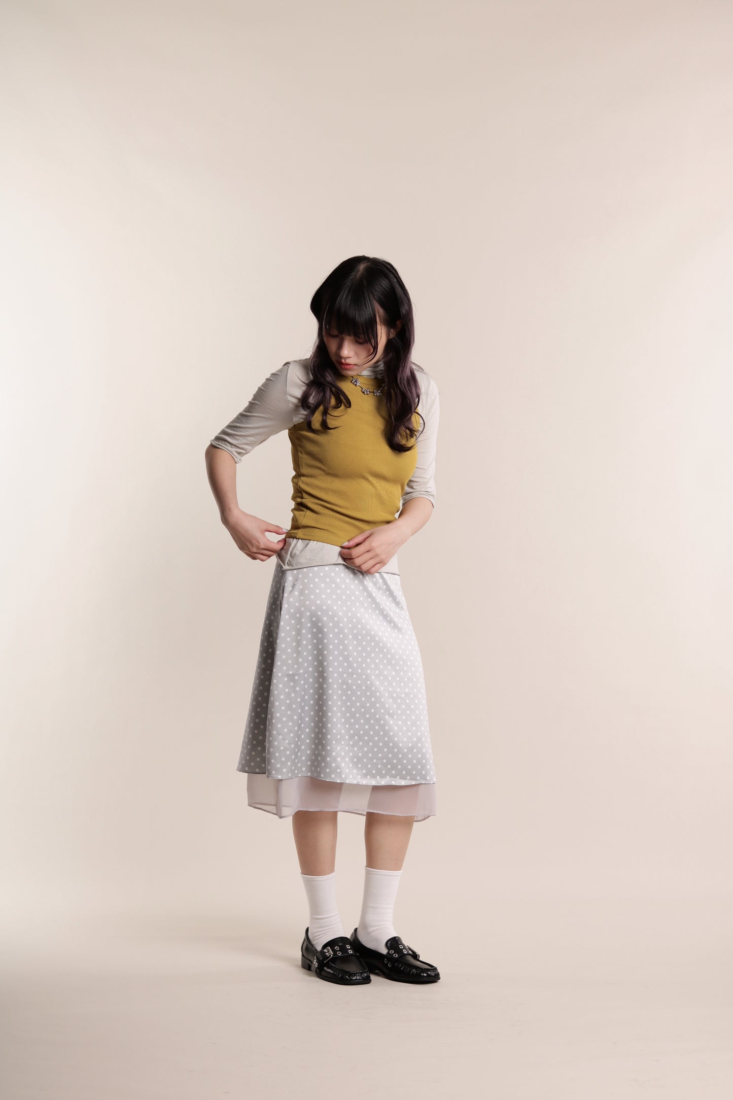 Polka Dot Midi Skirt (Grey)