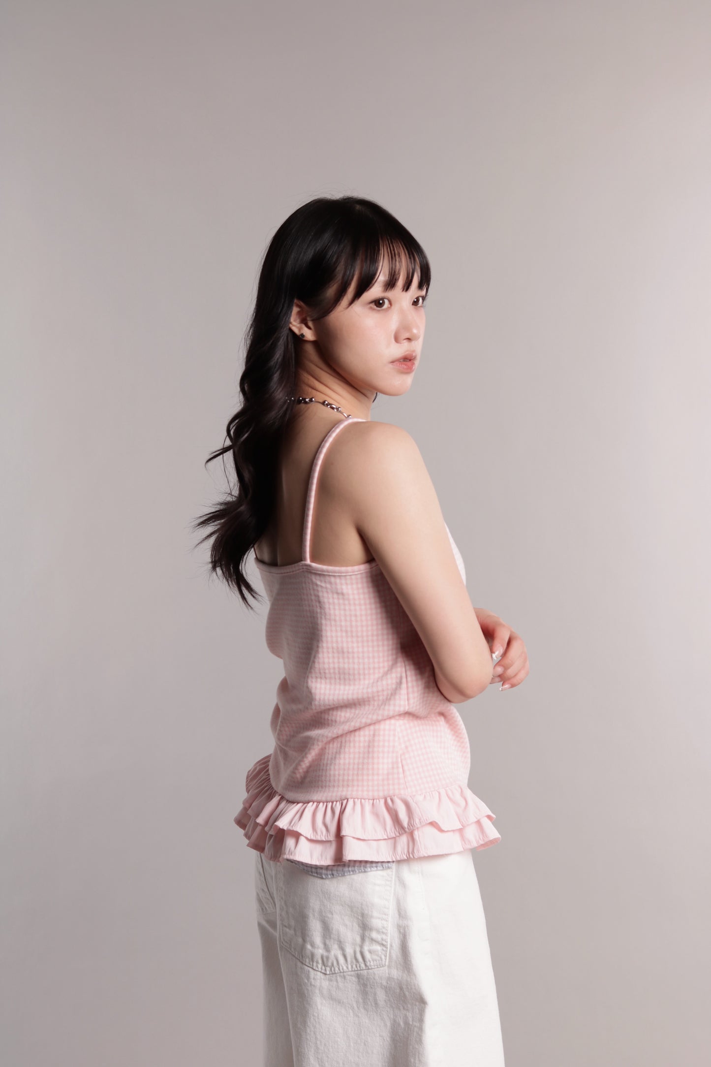 Checkered Ruffle Cami (Pink)