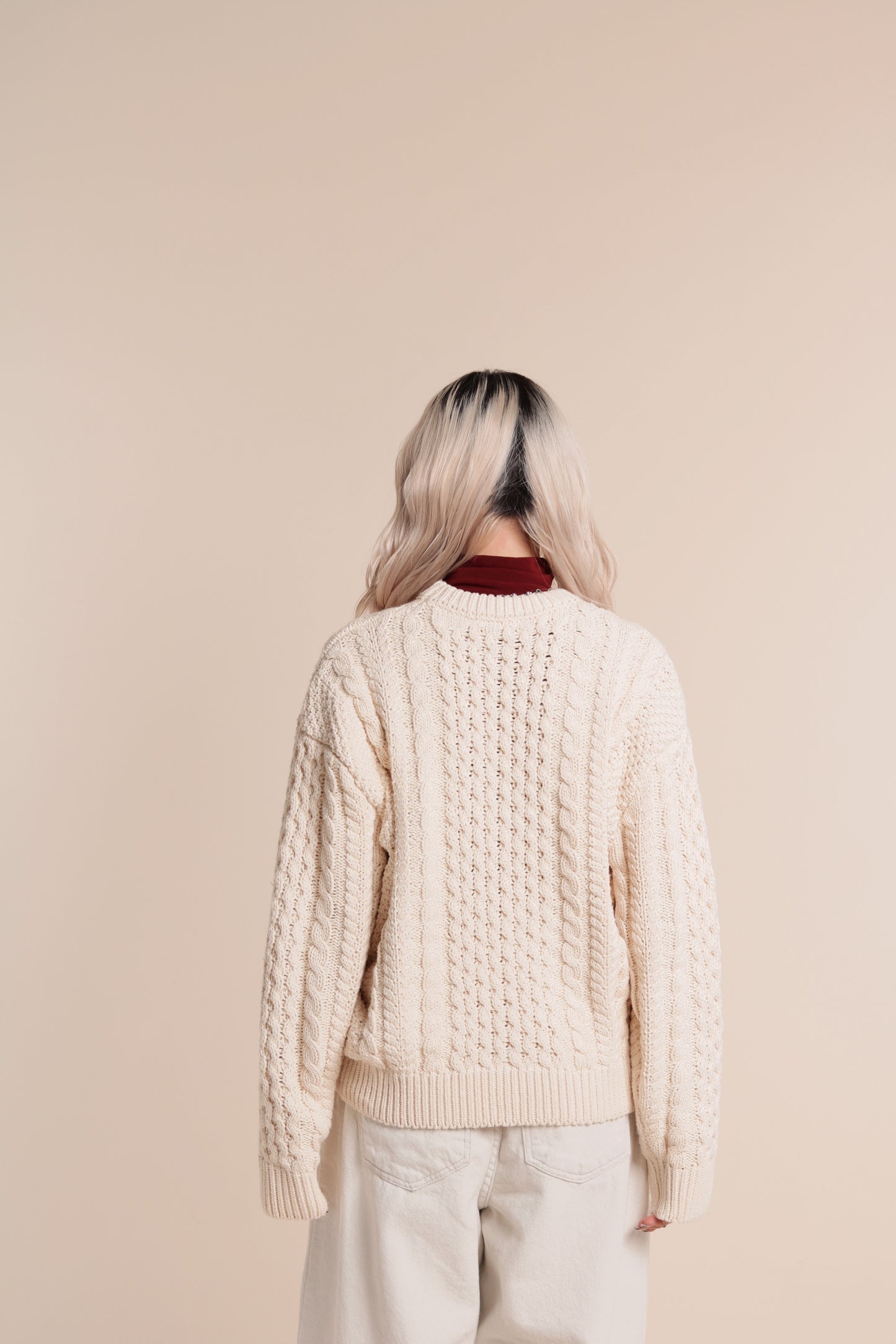 Oversized Cable Knit Sweater (Ivory)