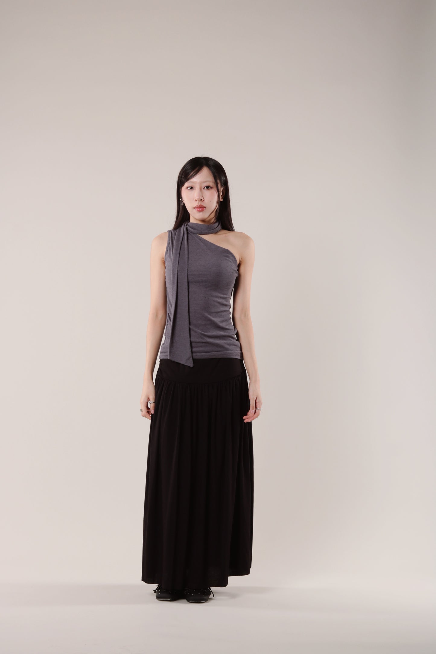 Linen Scarf Top (Charcoal)