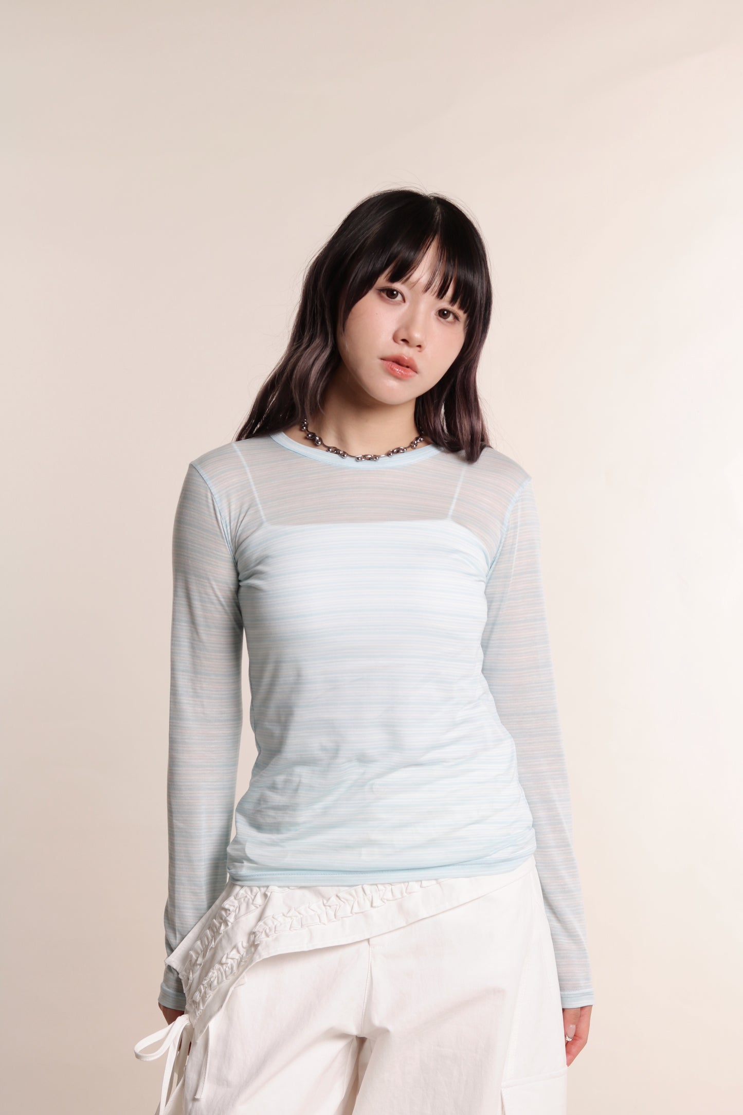 Striped See Through Top (Baby Blue)
