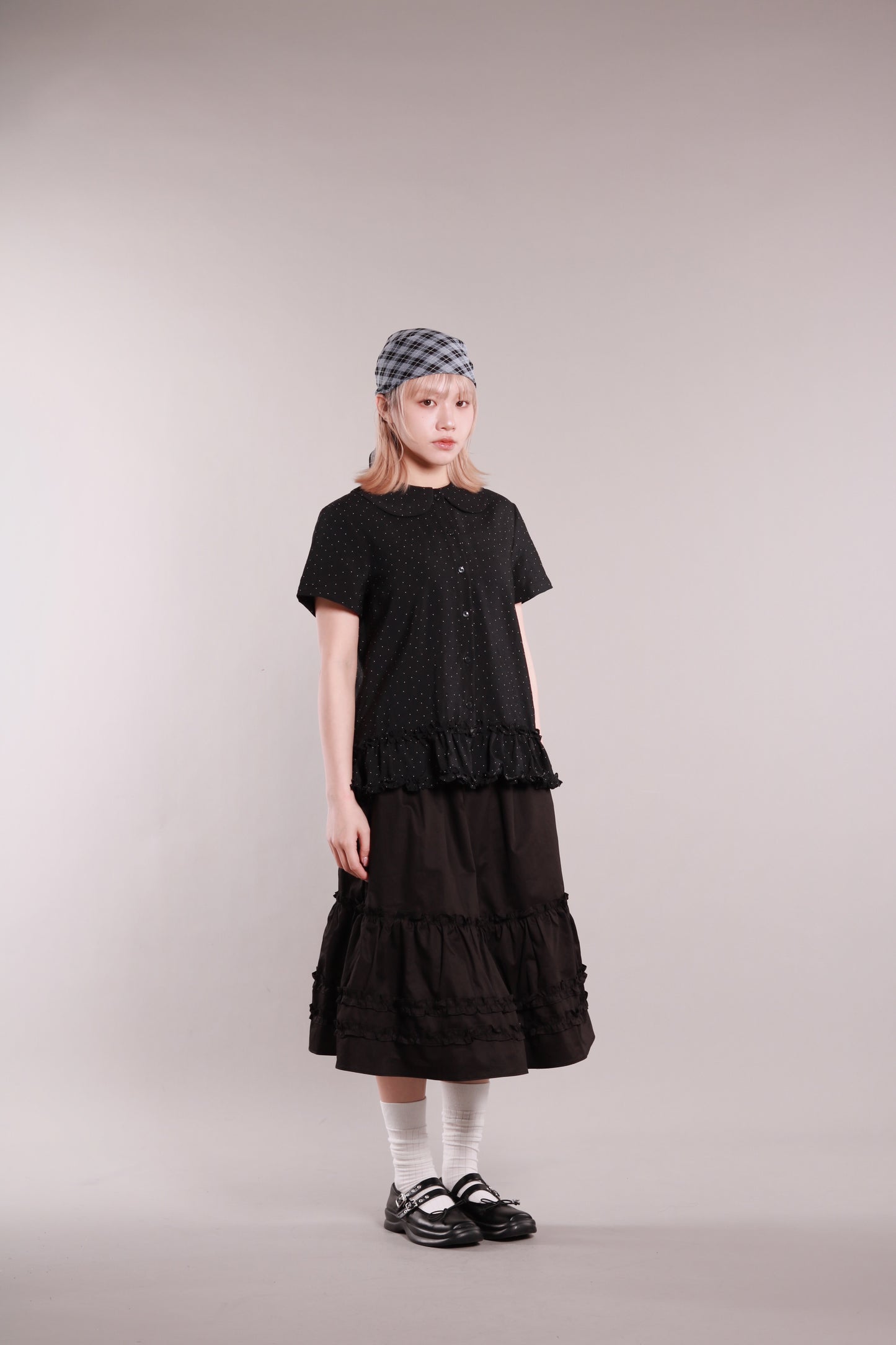 Doll Ruffle Midi Skirt (Black)
