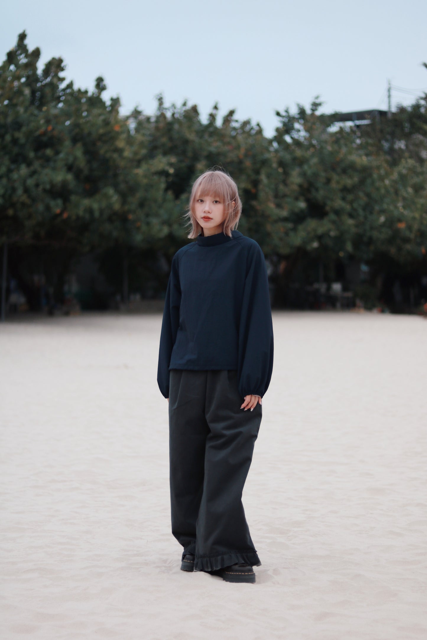 Funnel Neck Top (Navy)