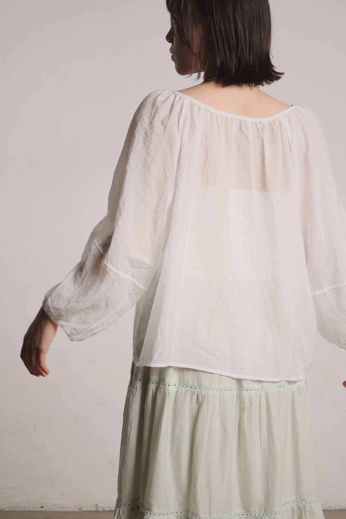 See Through Puff Sleeve Blouse (White)
