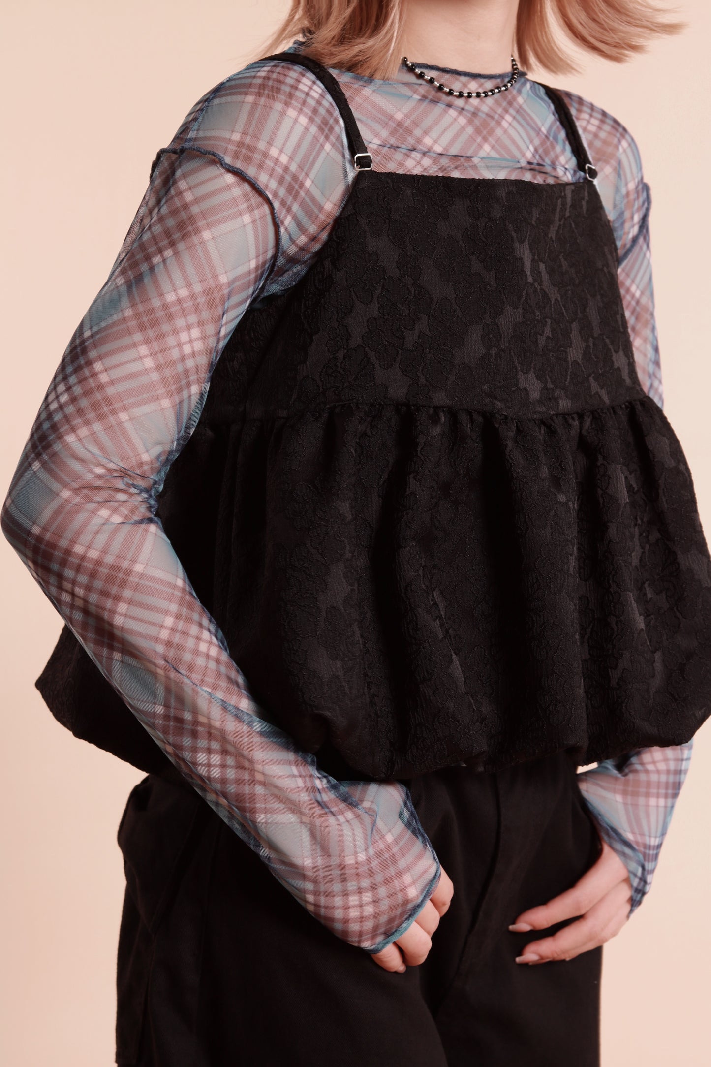 Checkered See Through Top (Blue)