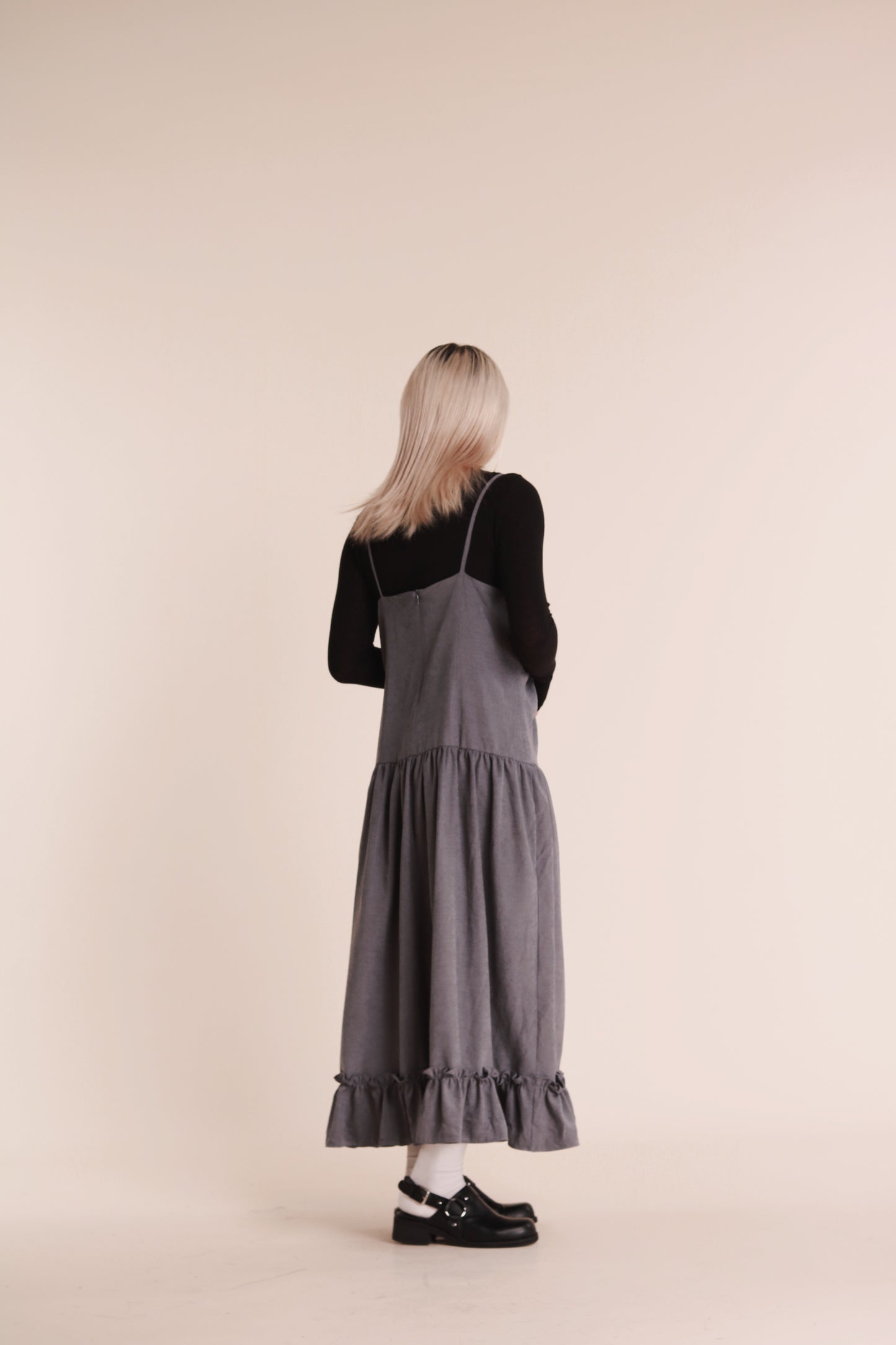 Doll Gathered Ruffle Dress (Grey Blue)