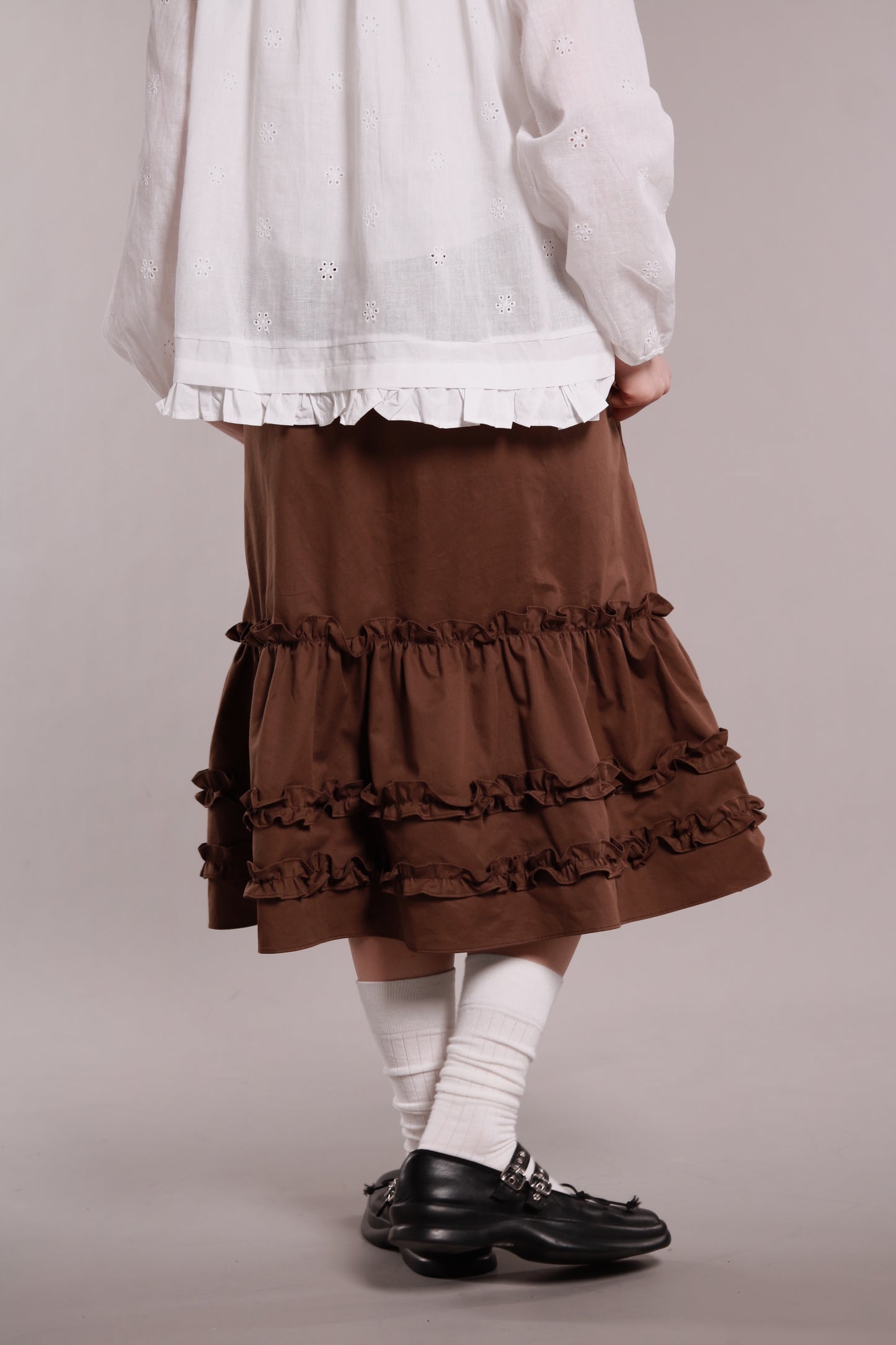 Doll Ruffle Midi Skirt (Brown)