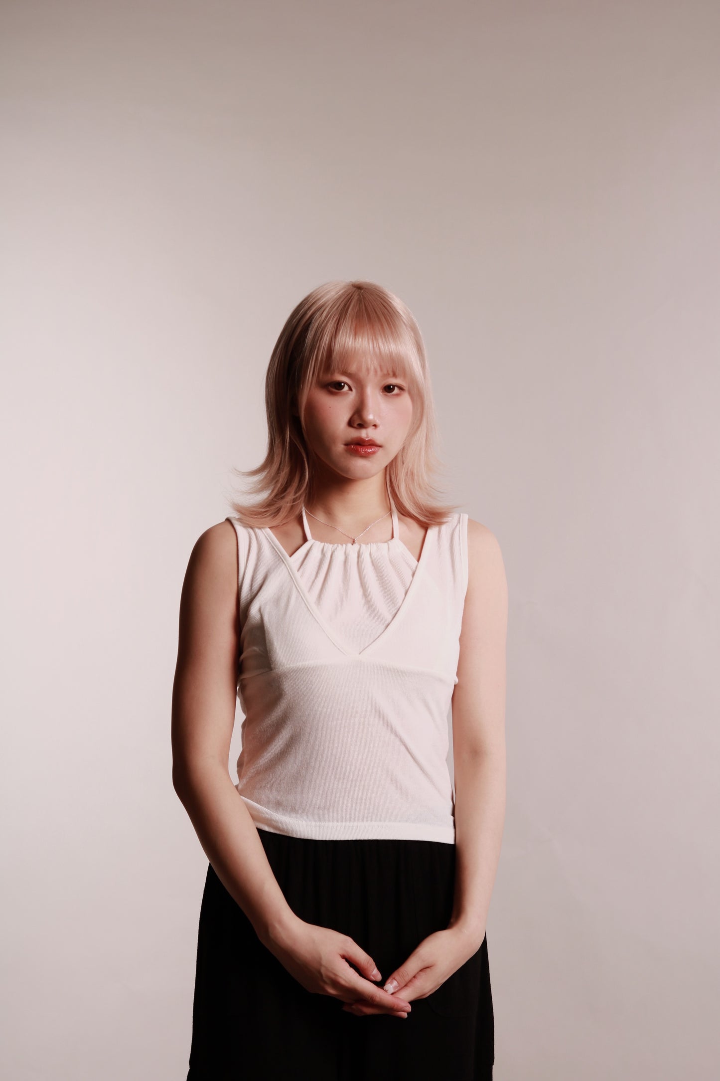 Layered Halter Tank Top (White)