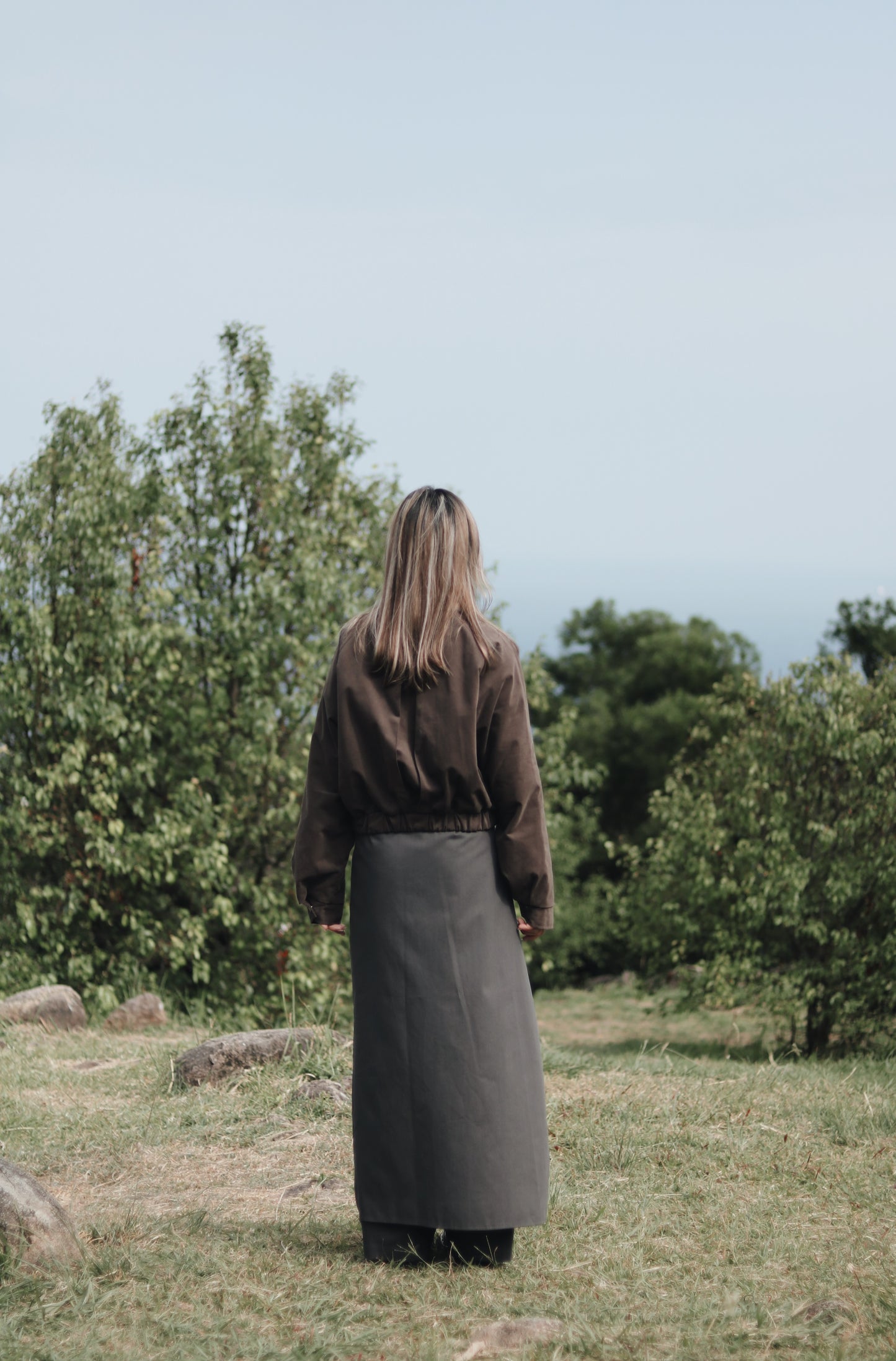 Cropped Blouson Jacket (Brown)