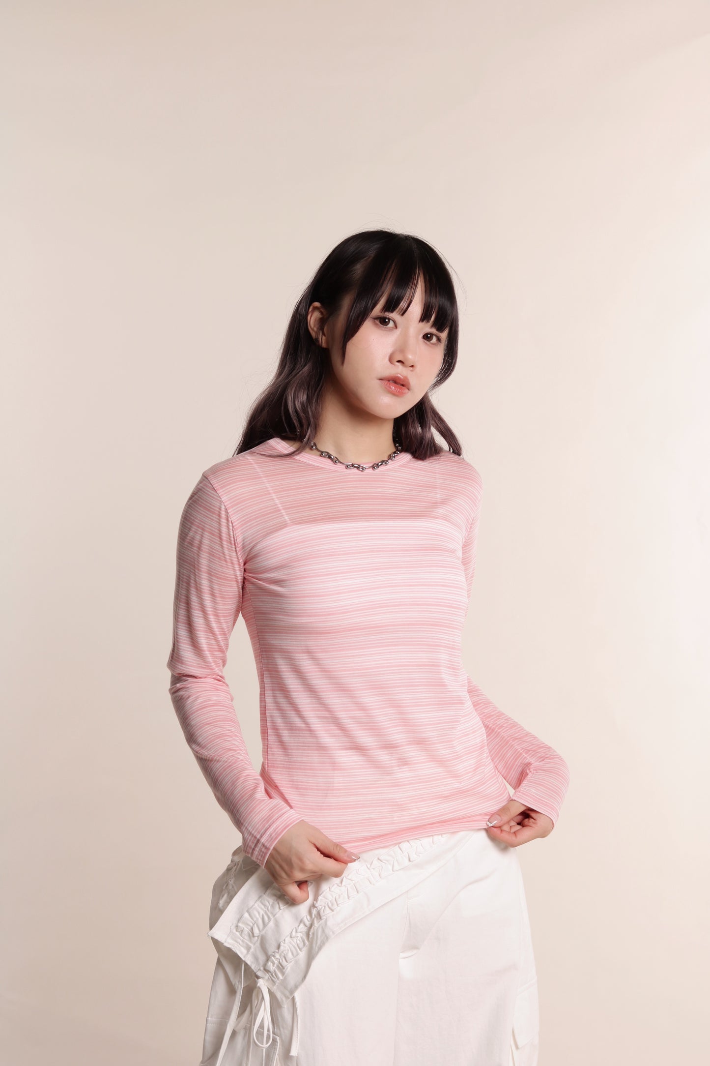 Striped See Through Top (Pink)