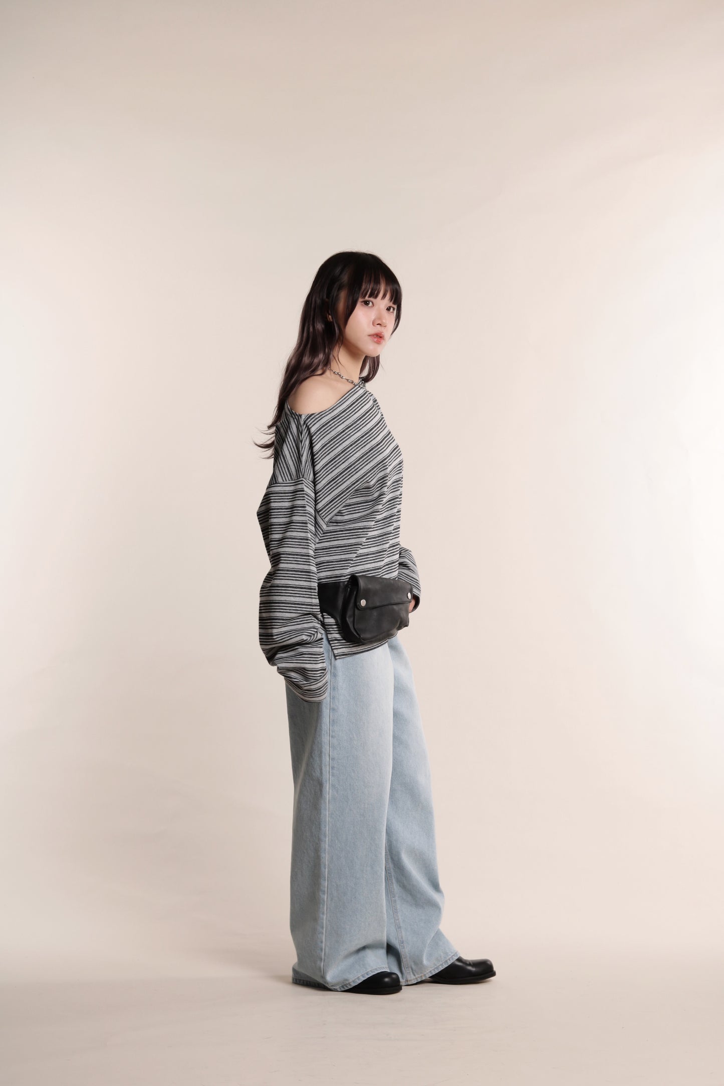 Oversized Stripe Top (Grey)