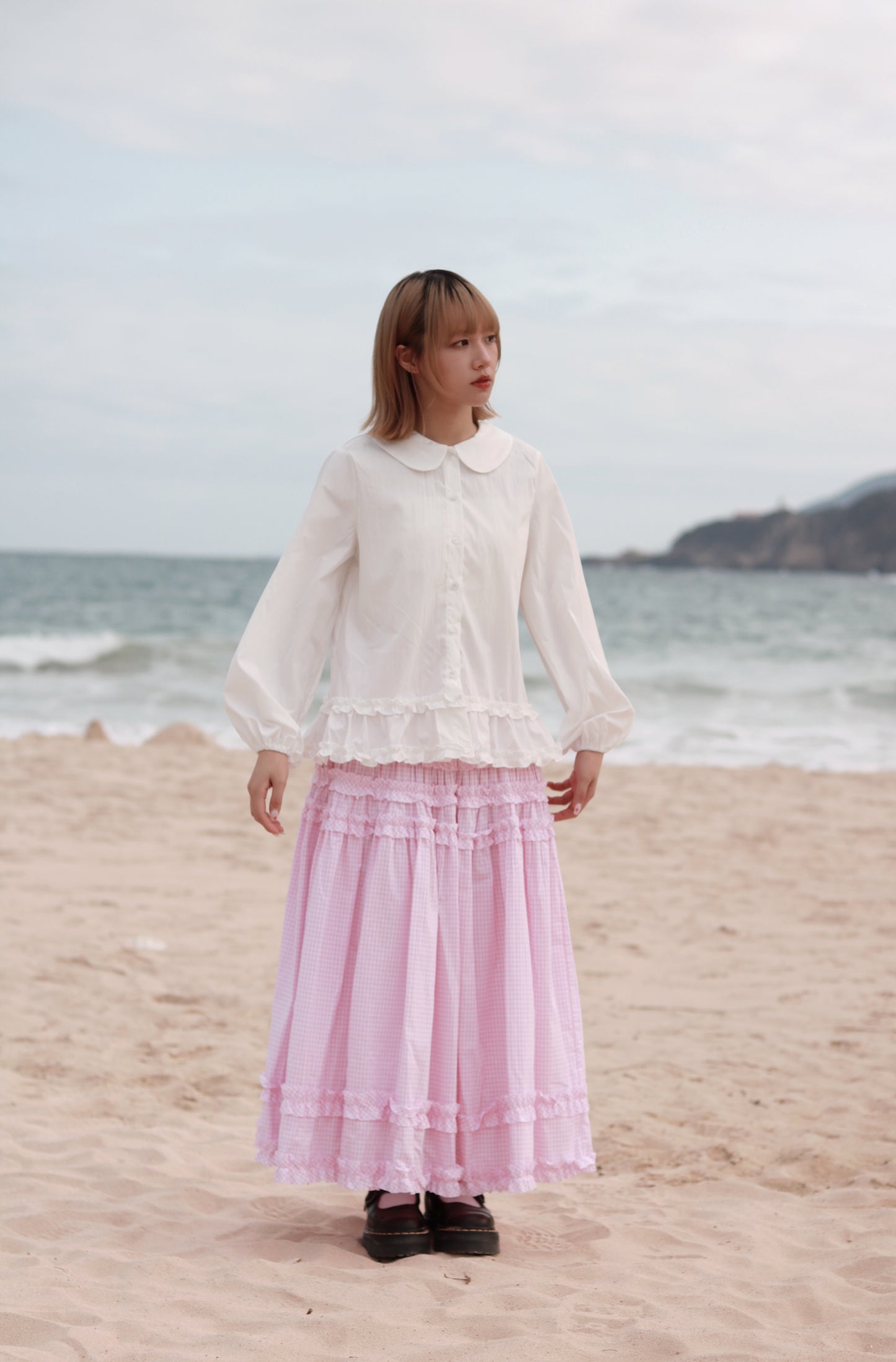 Doll Checkered Ruffle Skirt (Pink)