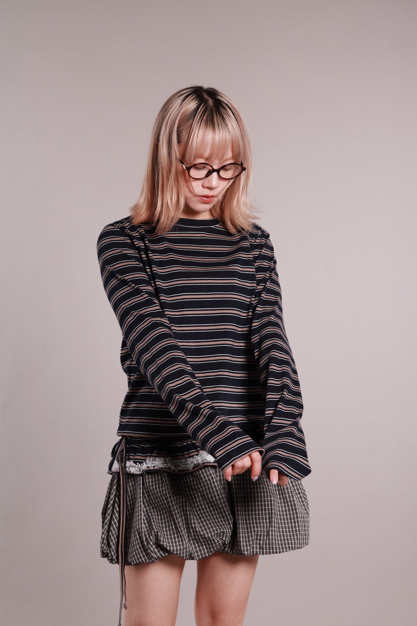 Frilled Lace Stripe Top (Navy)