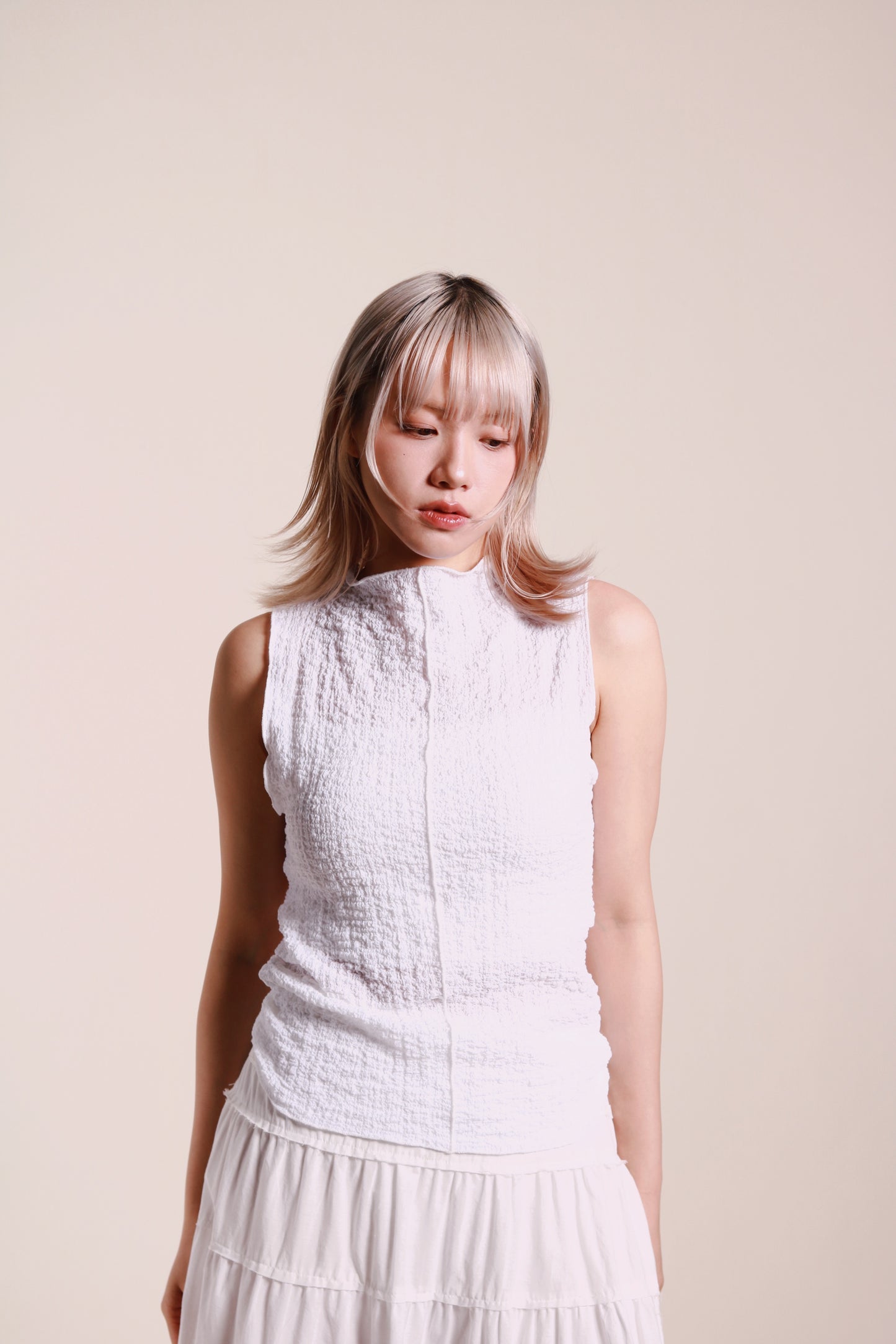 Ruffle Sleeveless Top (White)
