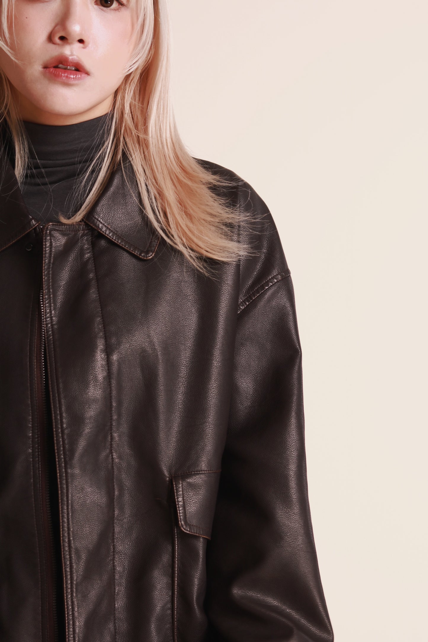 Oversized Leather Jacket (Brown)