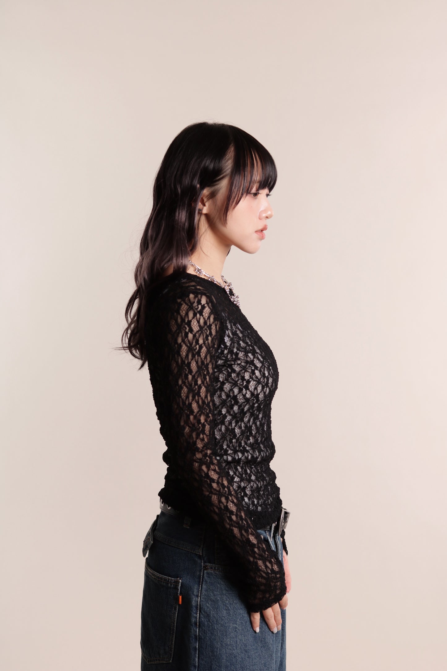 Lace Long Sleeve Top (Black)