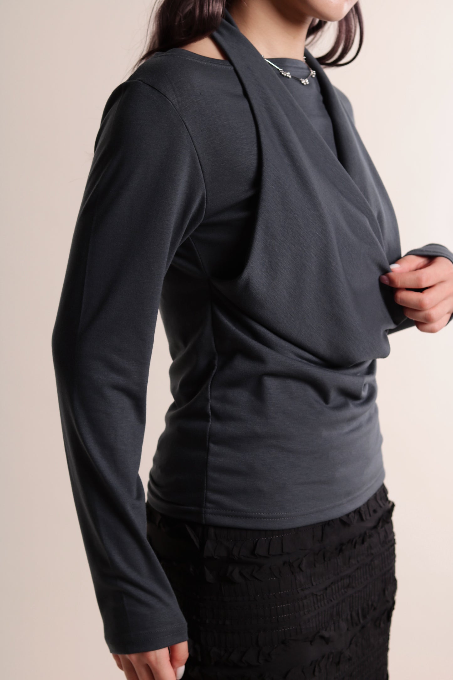 Grace Layered Drape Top (Charcoal)