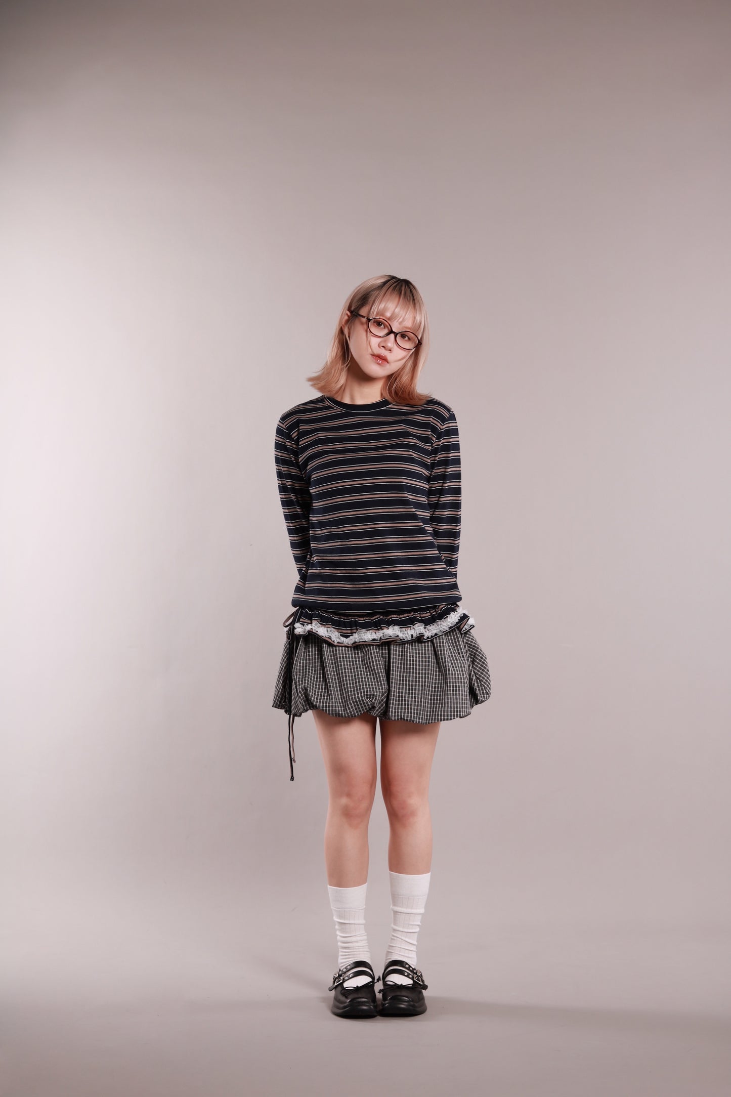 Frilled Lace Stripe Top (Navy)