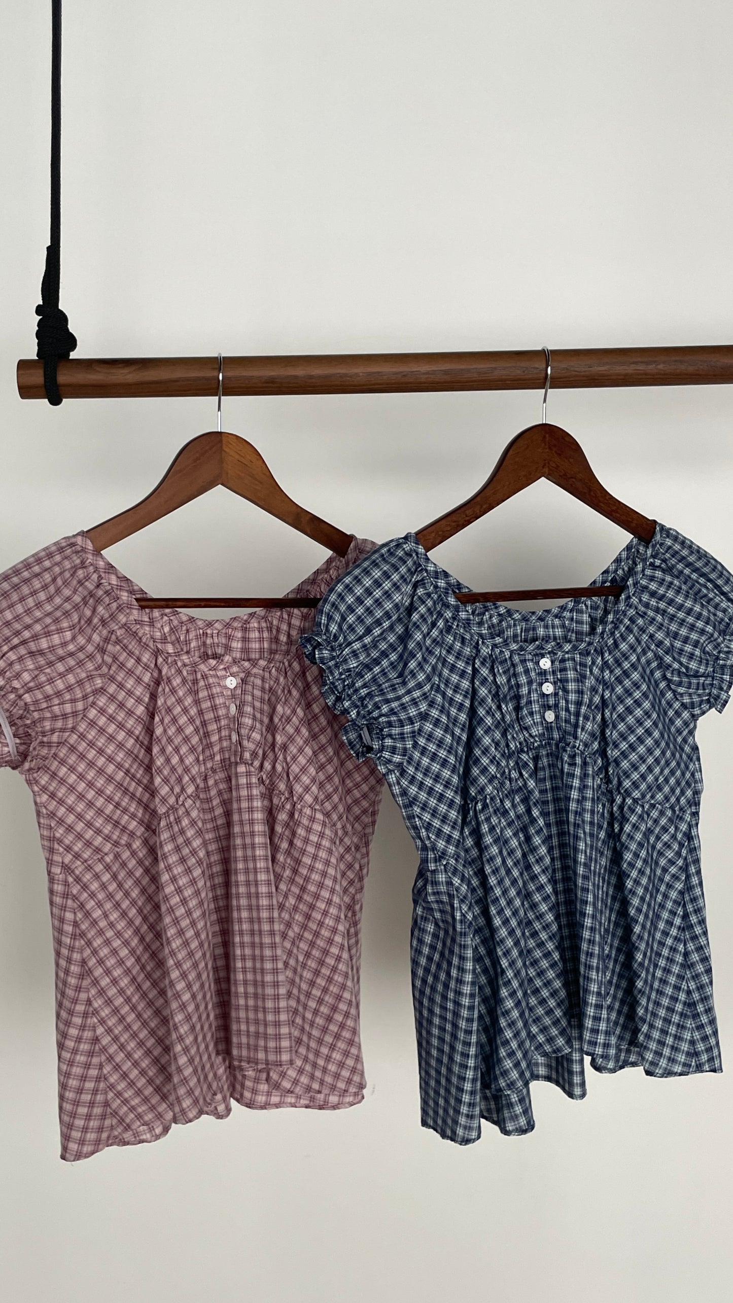 Plaid Button Blouse (Blue)