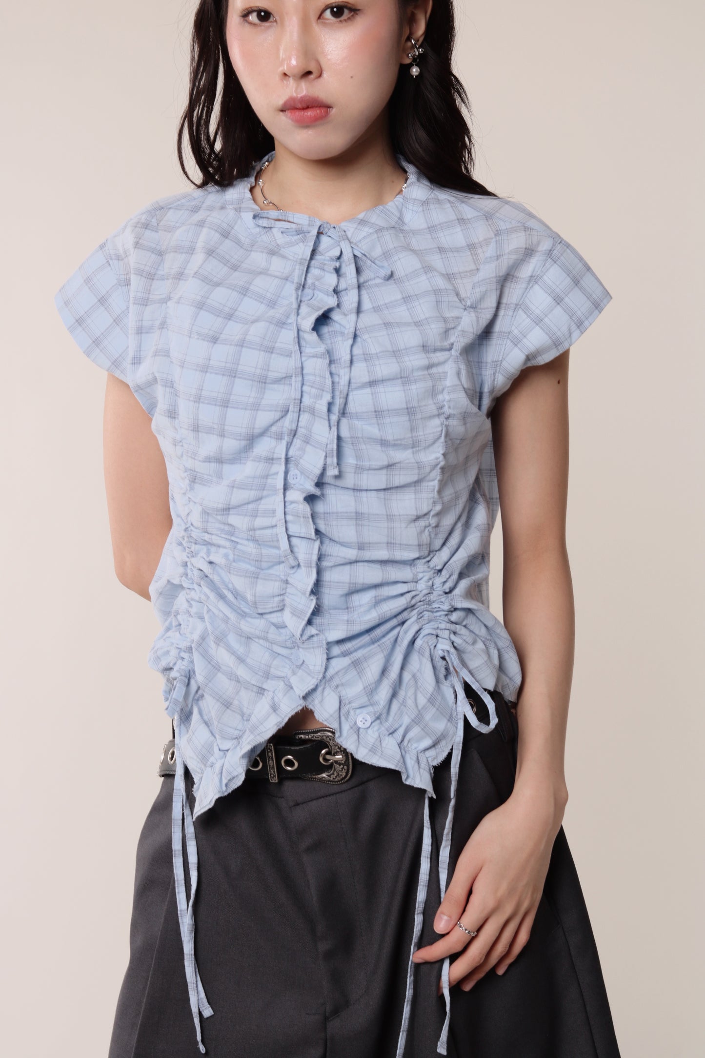 Gathered Check Shirt (Blue)