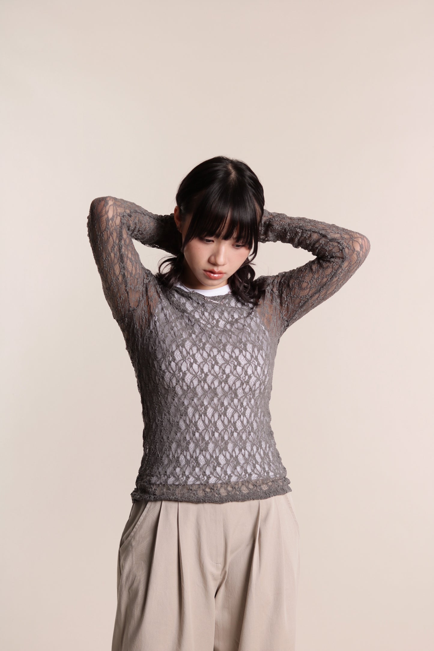 Lace Long Sleeve Top (Grey)