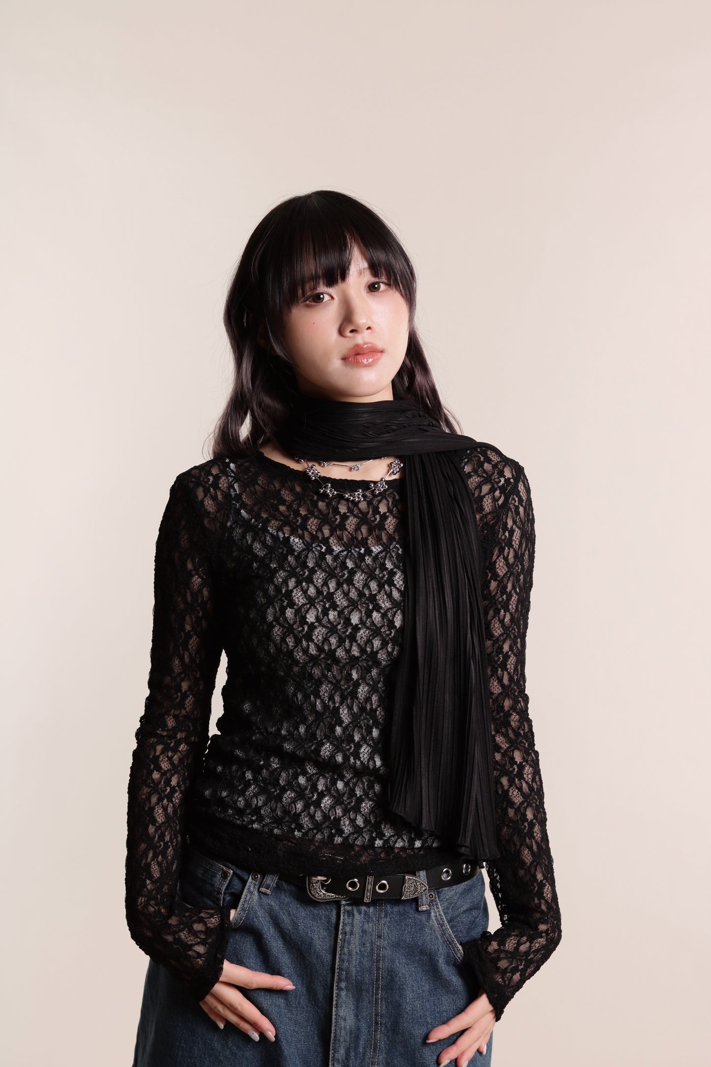 Lace Long Sleeve Top (Black)