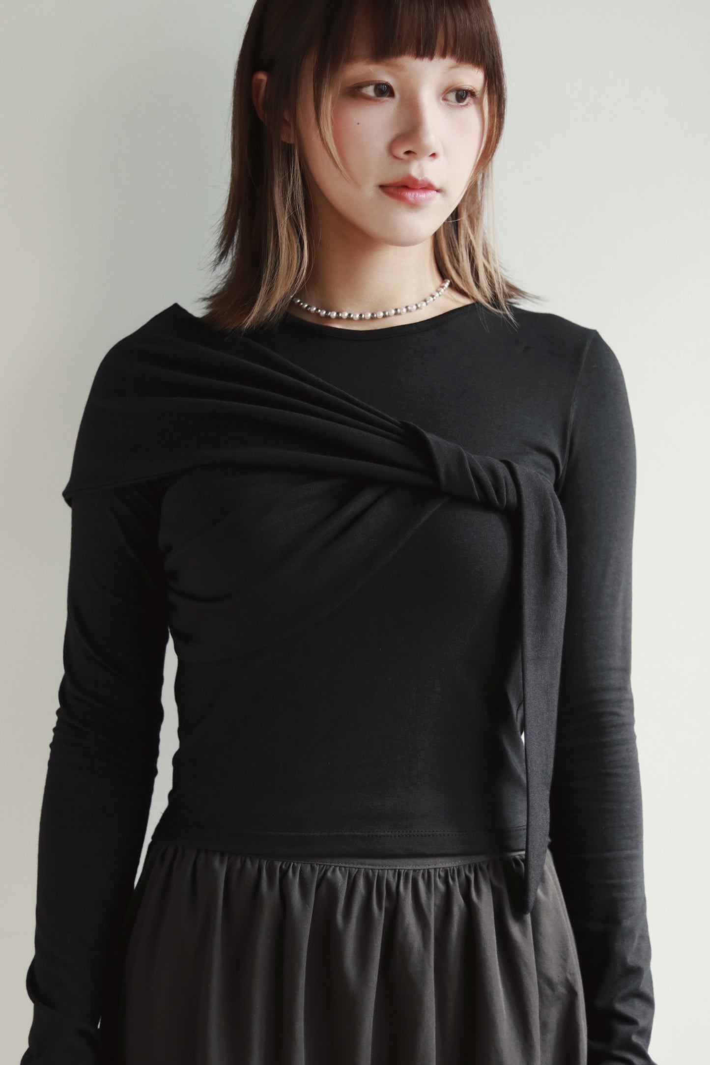 Gathered Long Tee (Black)