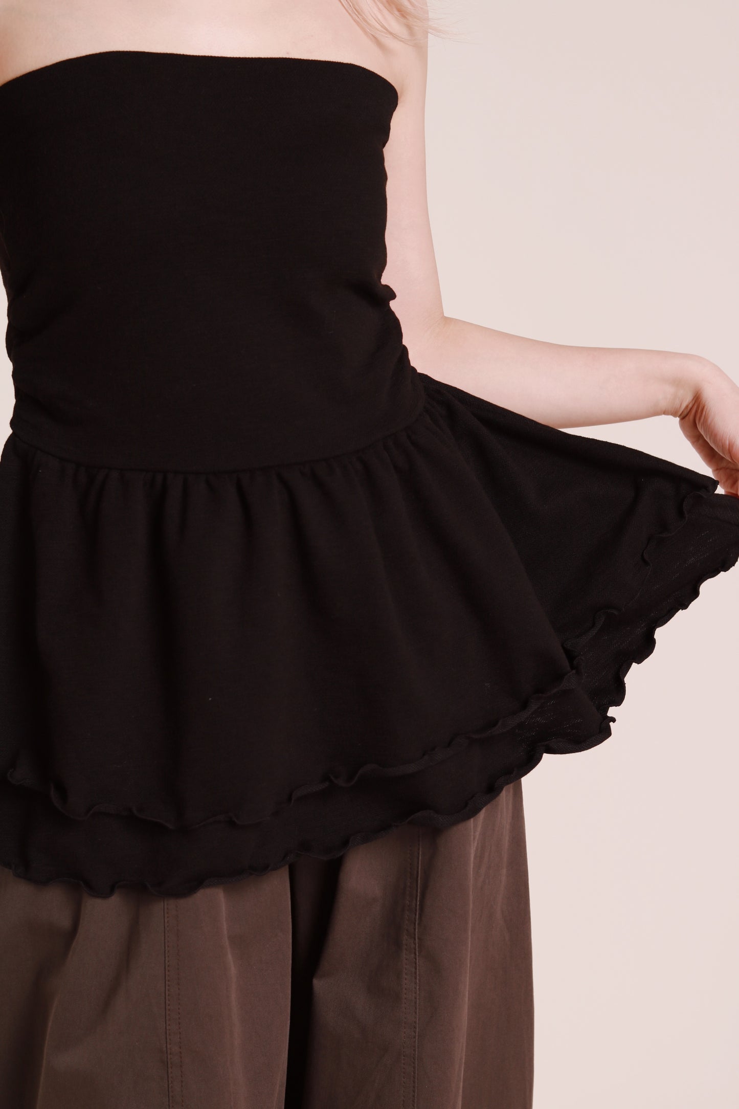 Ruffle Tube Mini Dress (Black)