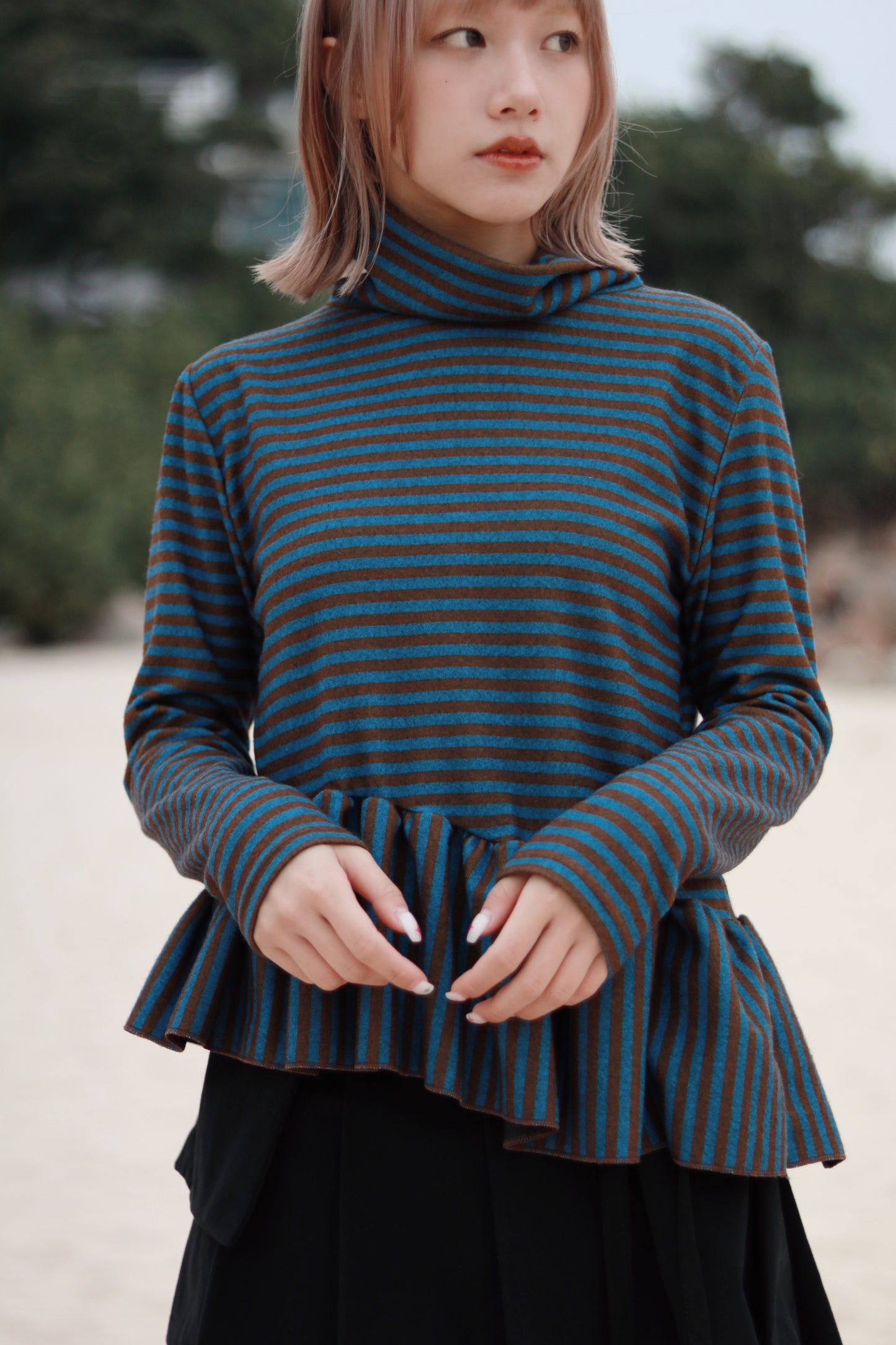 Striped Ruffle Top (Blue)