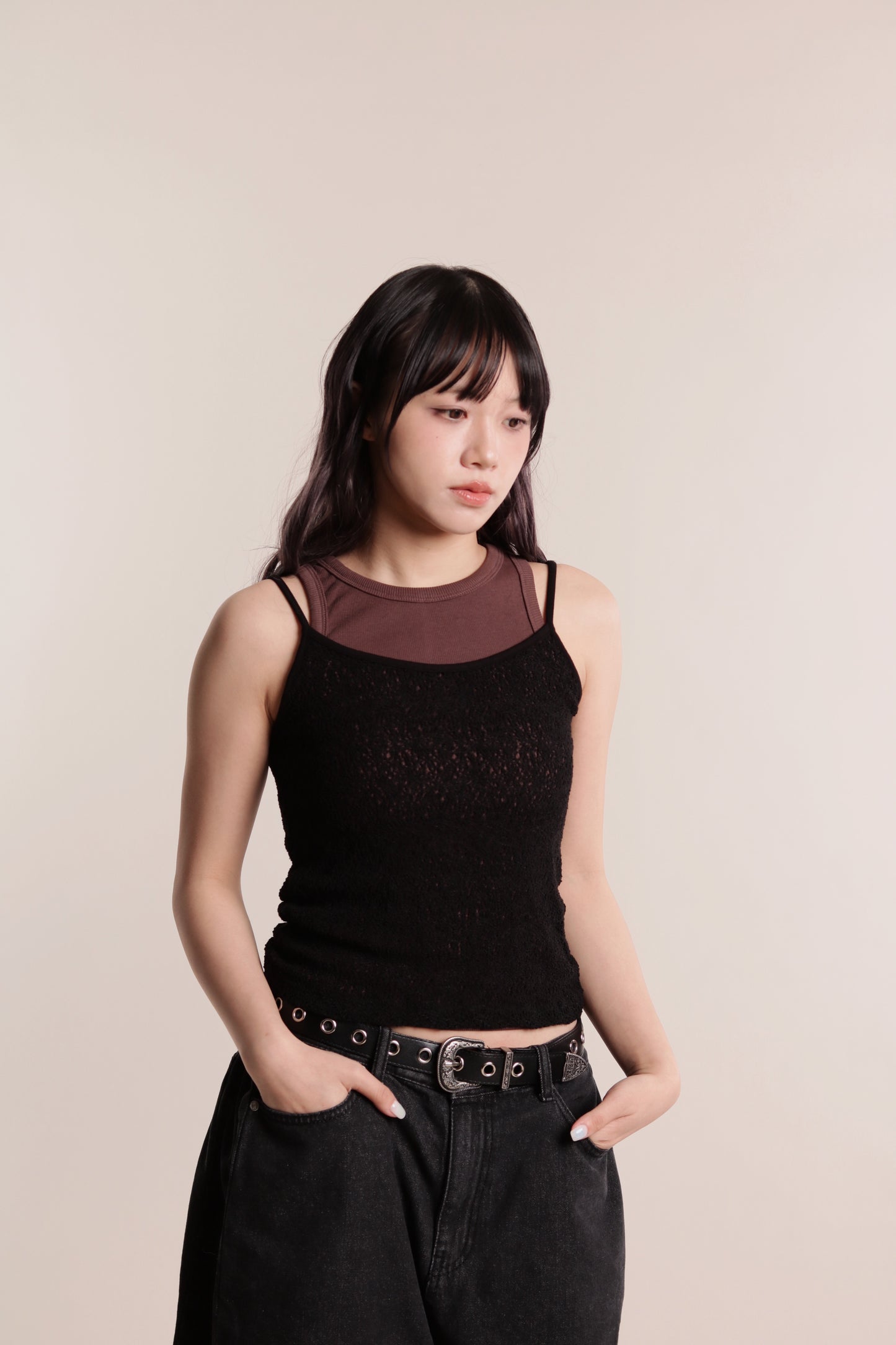 Mesh Sleeveless Top (Black)