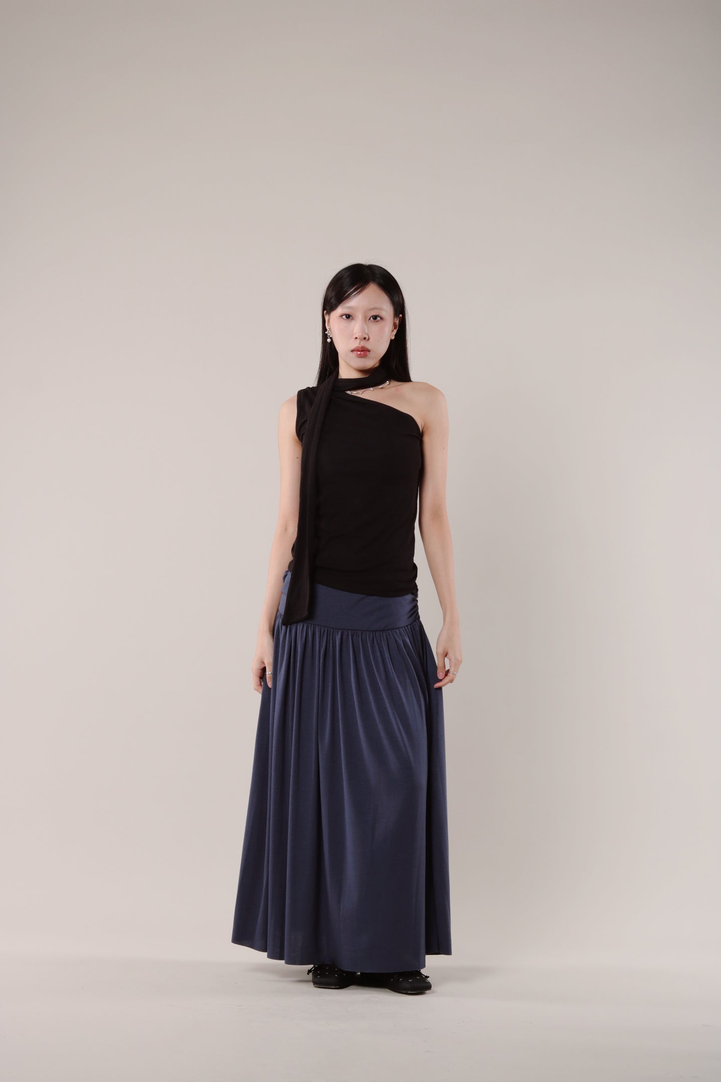 Linen Scarf Top (Black)