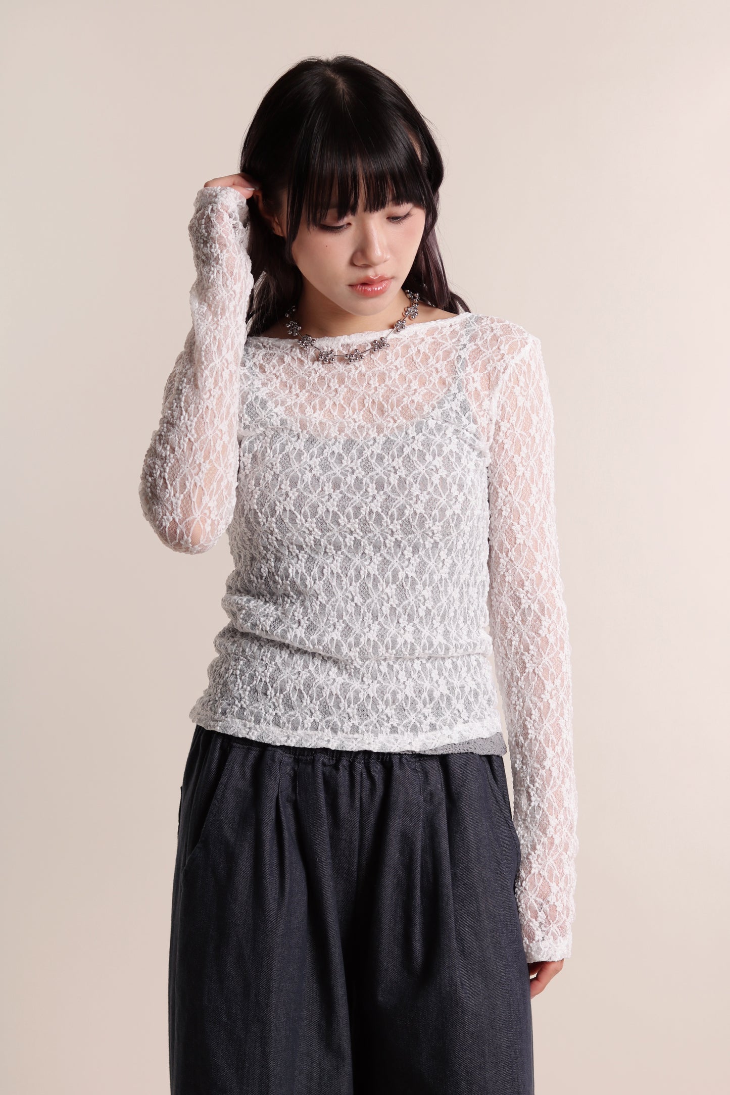 Lace Long Sleeve Top (White)