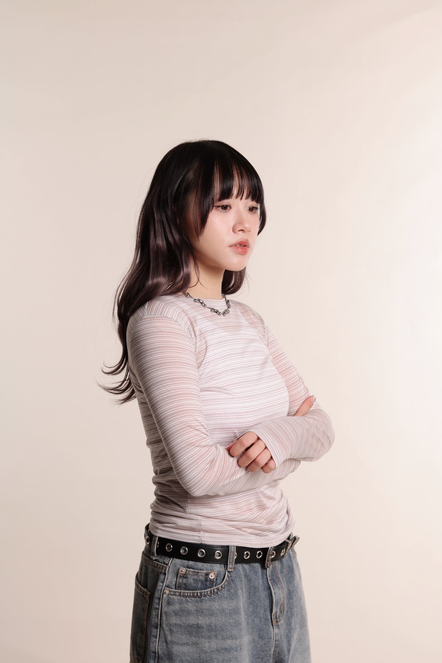 Striped See Through Top (Grey)