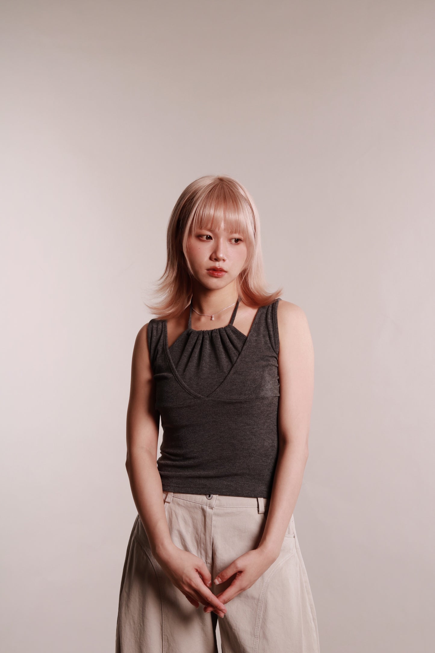 Layered Halter Tank Top (Grey)