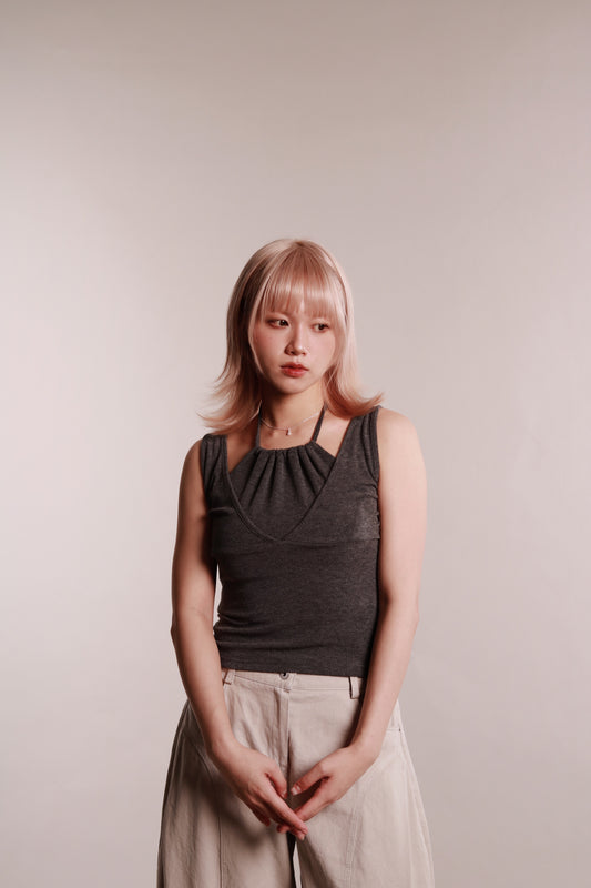Layered Halter Tank Top (Grey)