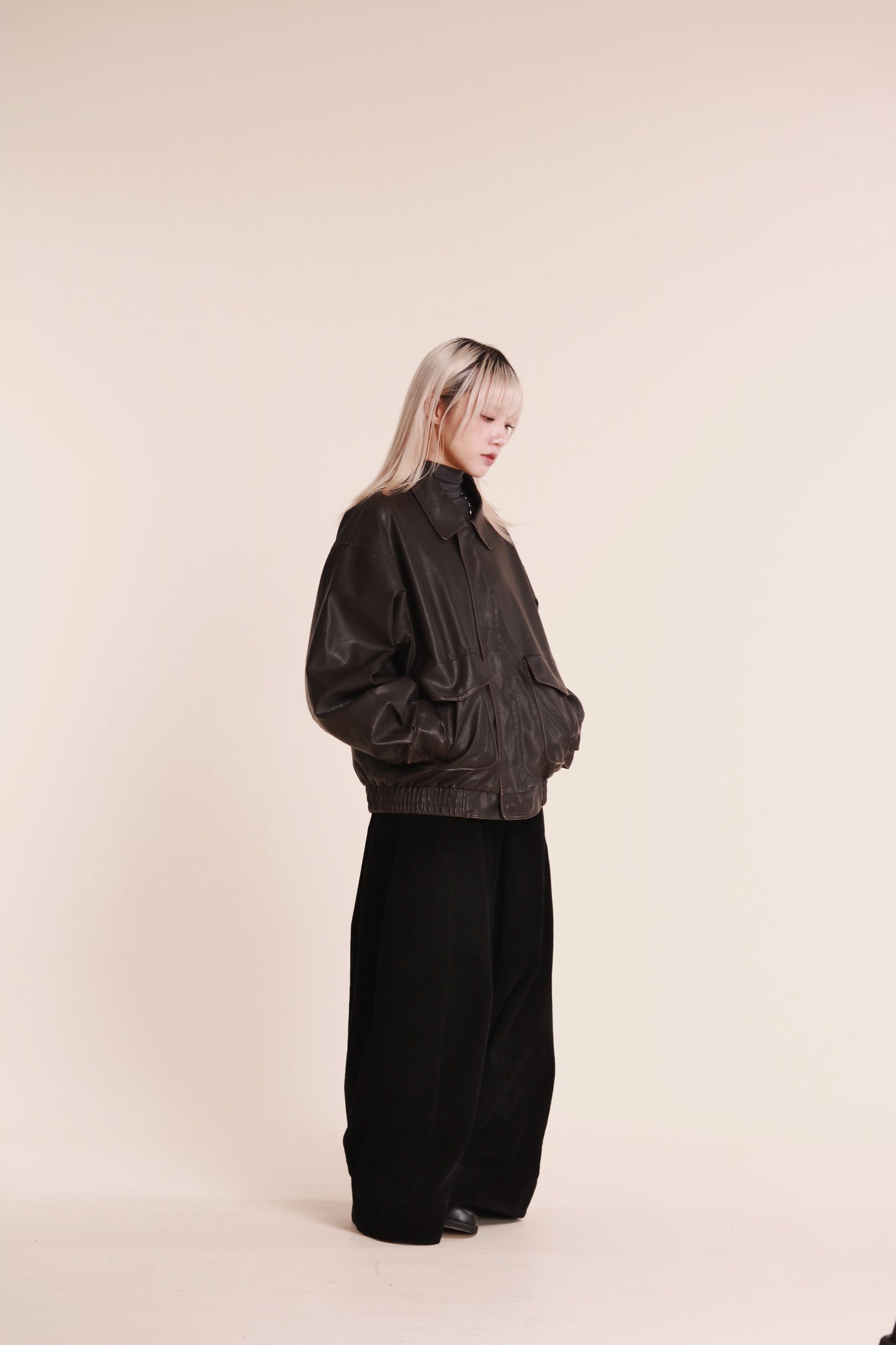 Oversized Leather Jacket (Brown)