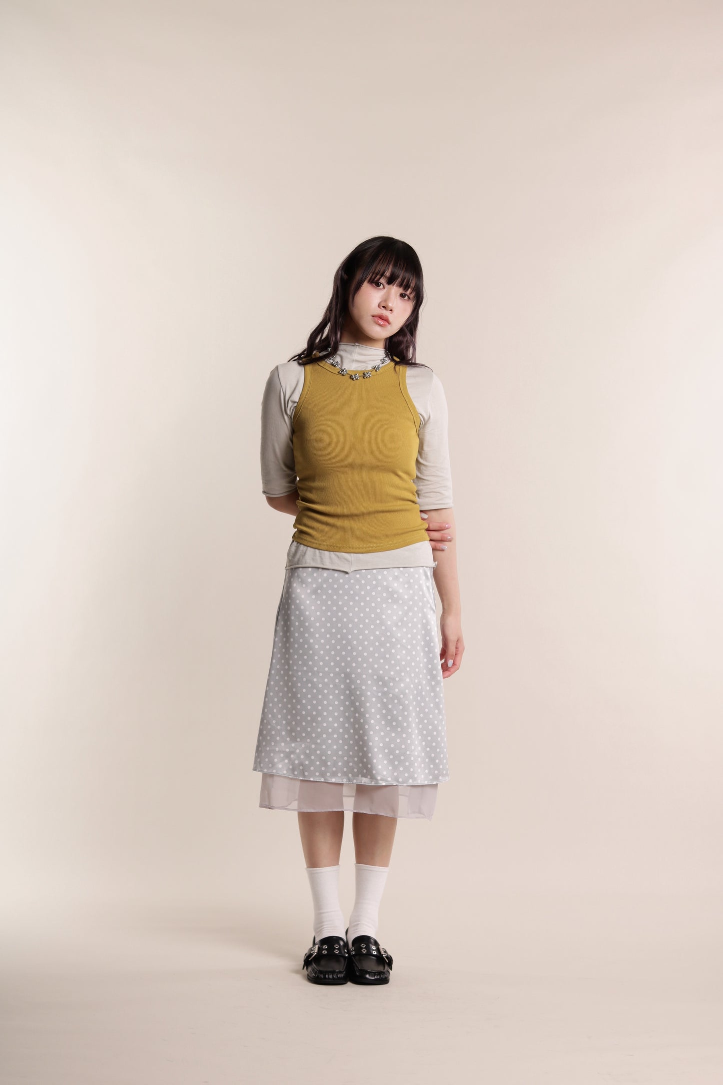 Polka Dot Midi Skirt (Grey)