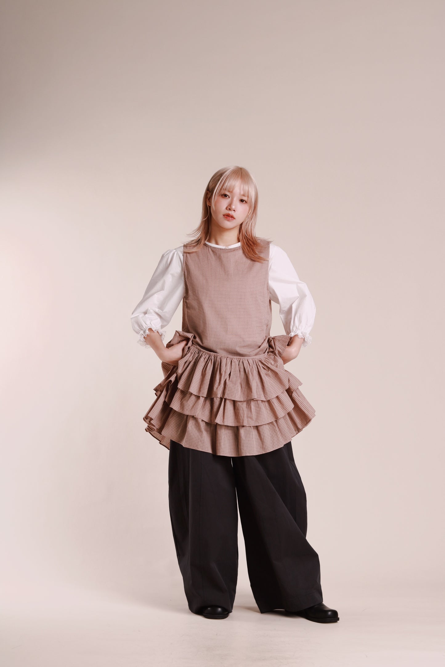 Layered Ruffle Dress (Beige)