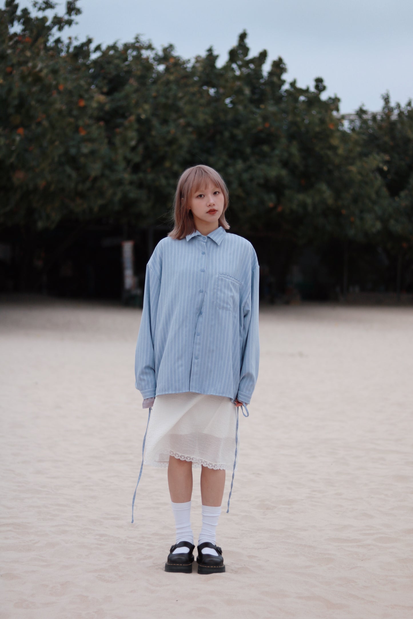 Striped  Lace Mini Skirt (White)