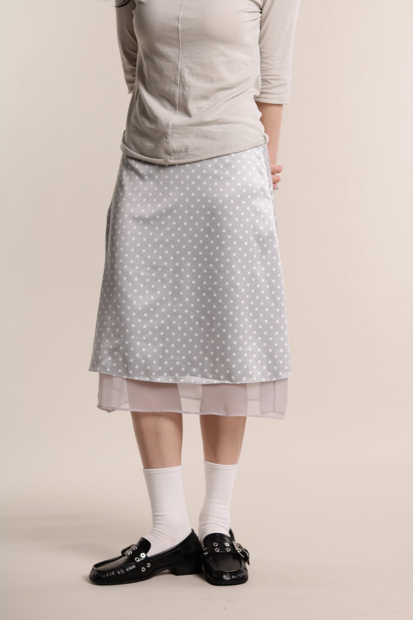 Polka Dot Midi Skirt (Grey)