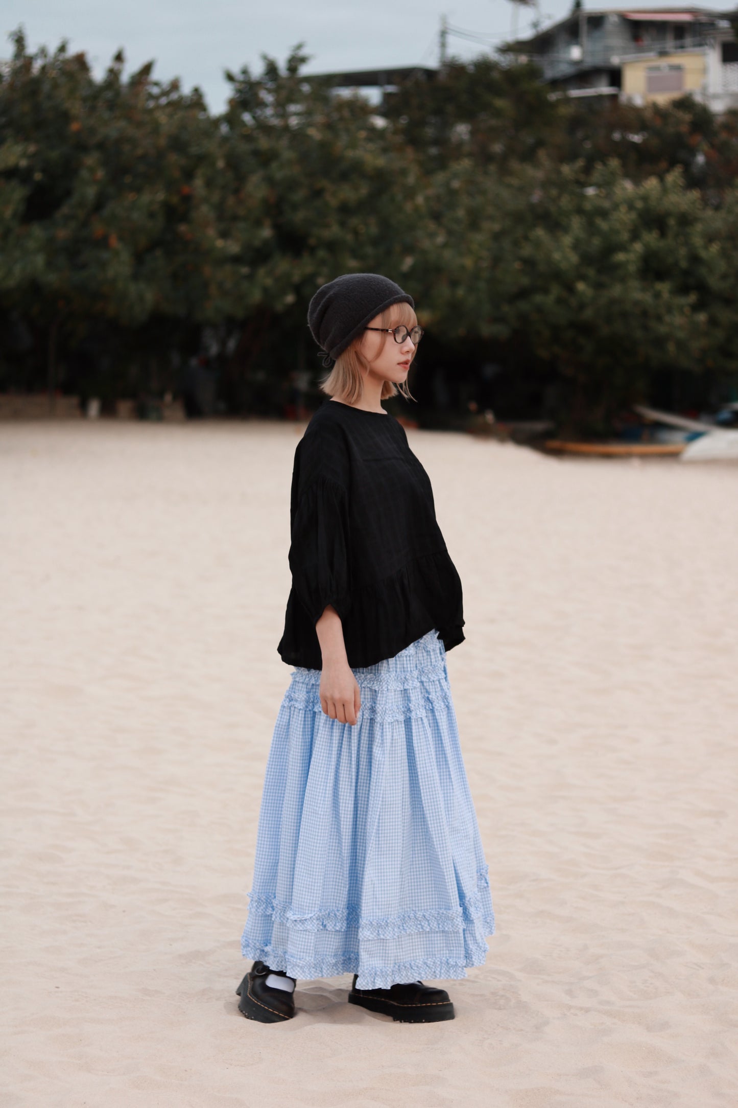 Doll Checkered Ruffle Skirt (Blue)