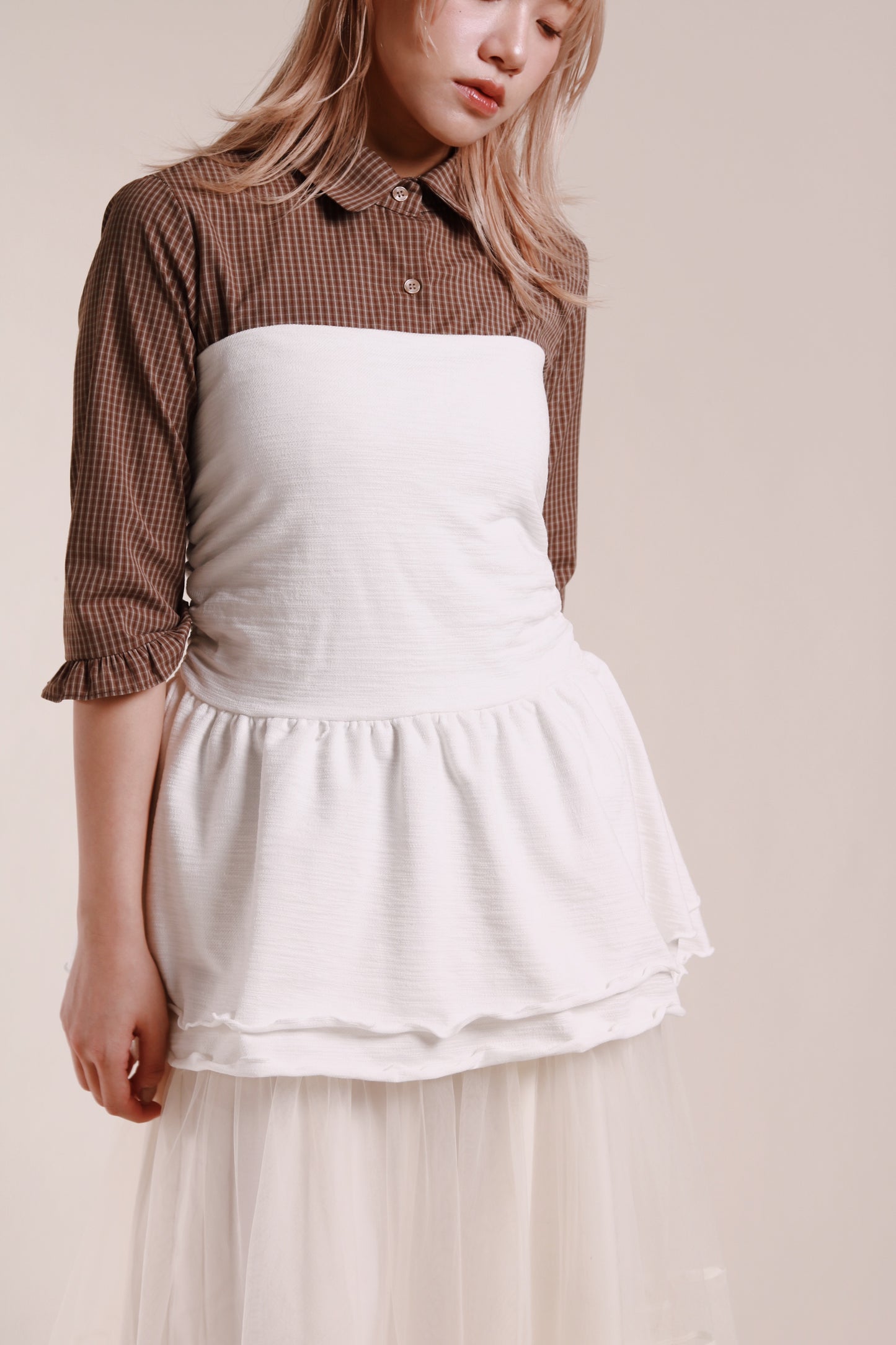 Ruffle Tube Mini Dress (White)