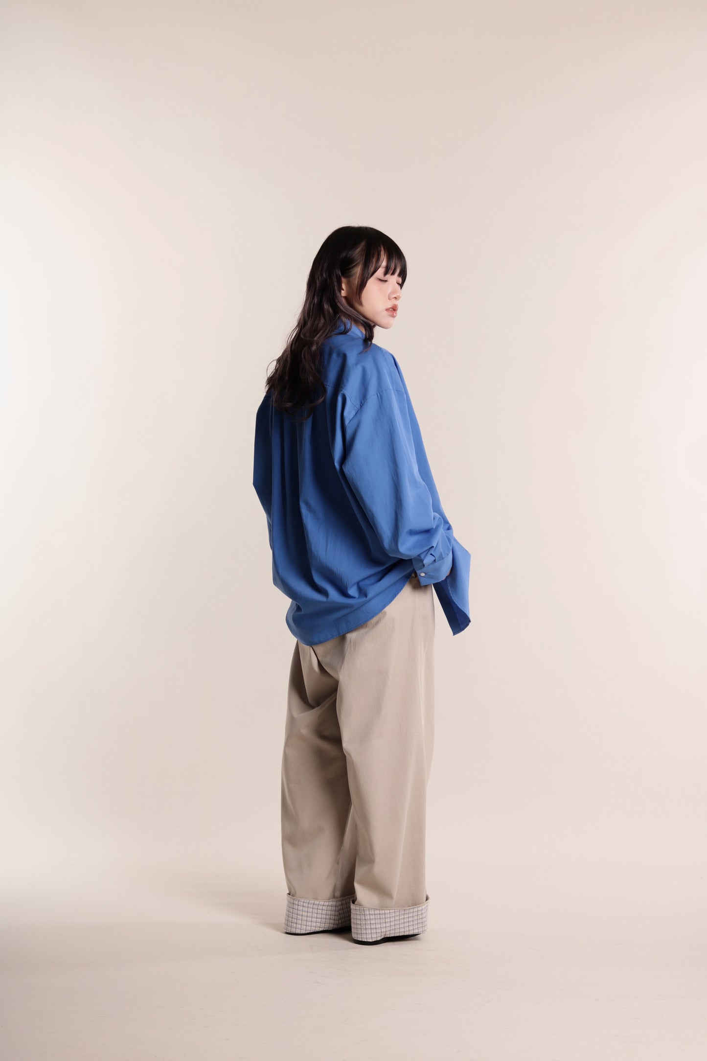 Check Detail Pleated Pants (Beige)